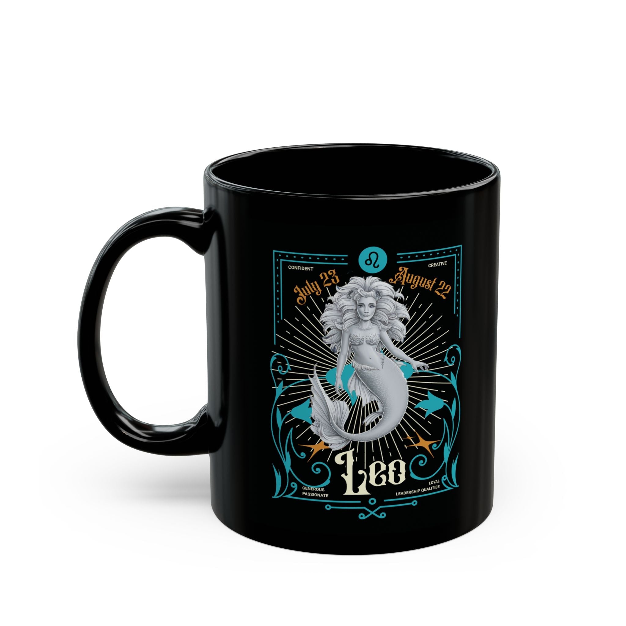 Mermaid Leo Black Mug – 11oz & 15oz Zodiac Gift