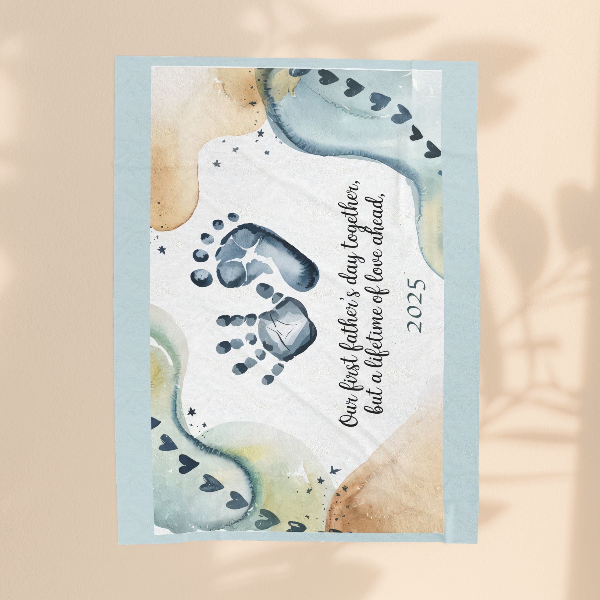 First Father's Day Velveteen Plush Blanket - Handprint Design for Baby's First Year