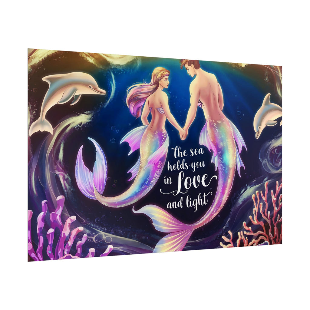 Mermaid Lovers Rolled Poster - Sea Holds You in Love and Light