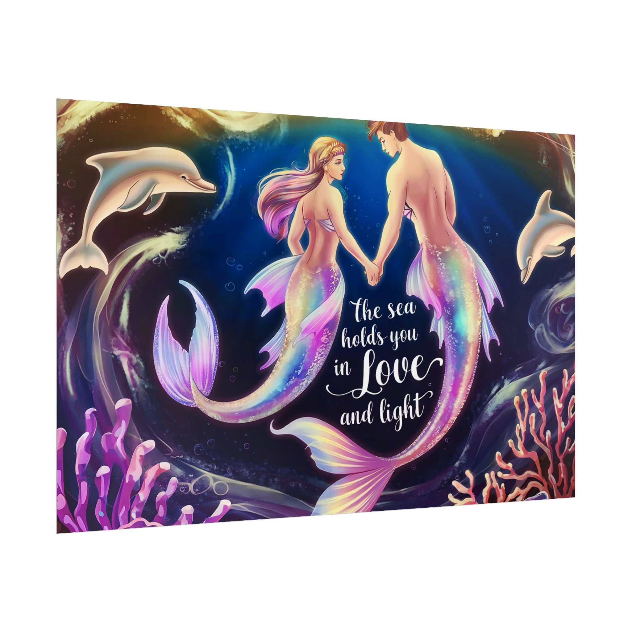 Mermaid Lovers Rolled Poster - Sea Holds You in Love and Light
