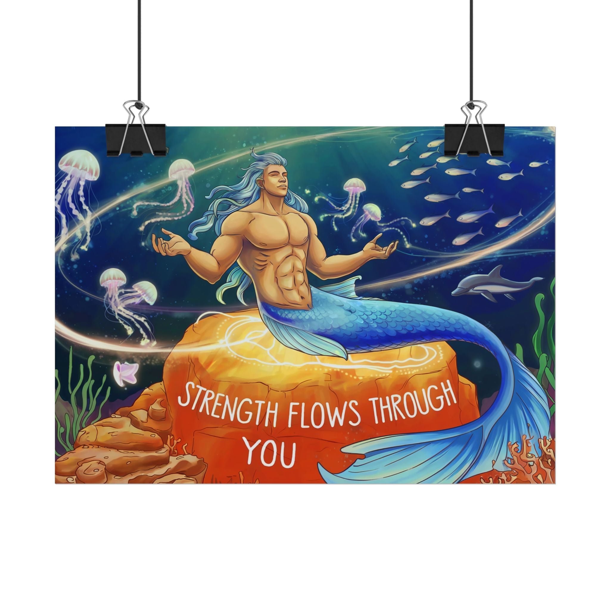 Inspirational Merman Rolled Poster - 'Strength Flows Through You' Artwork for Ocean Lovers