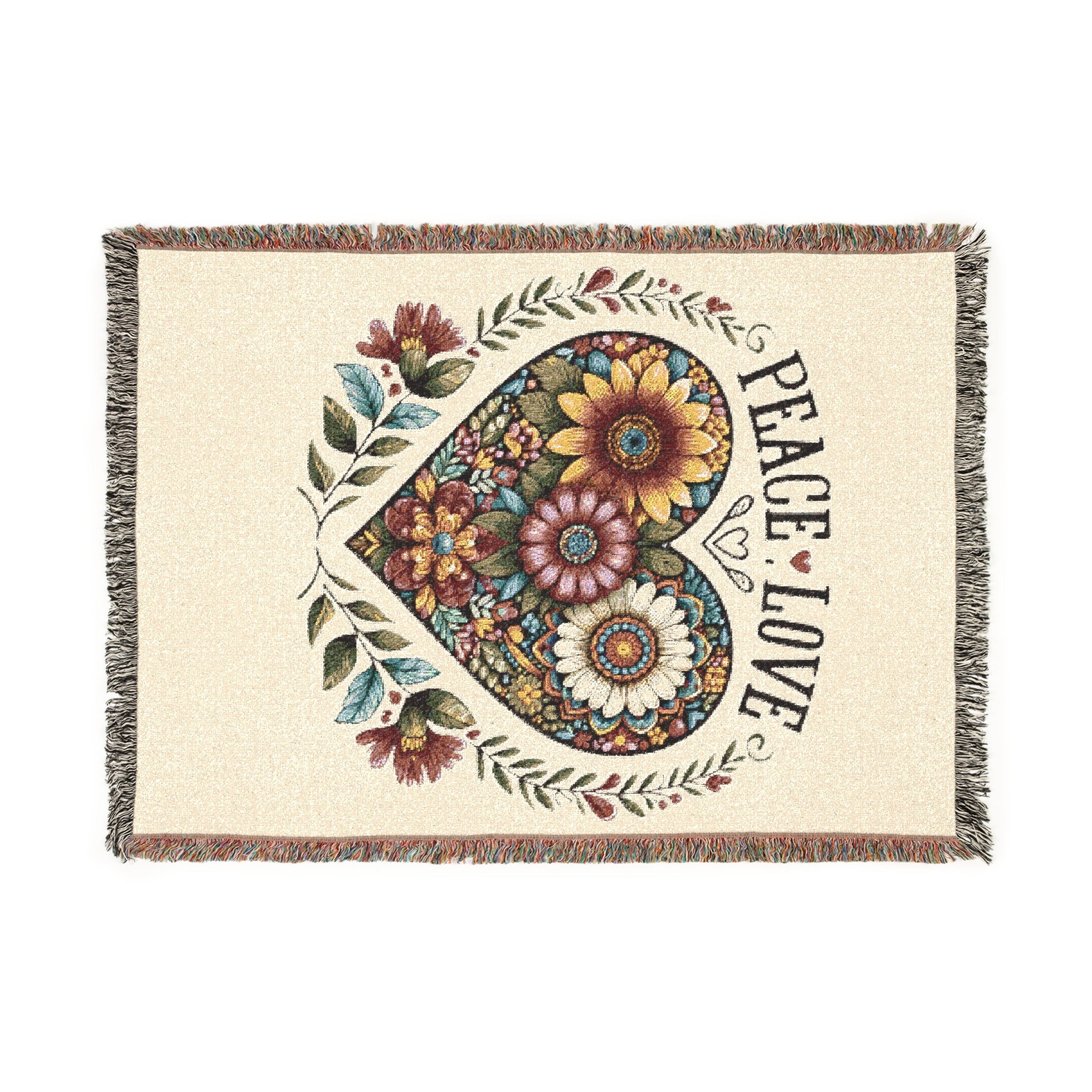 Peace, Love & Heart Woven Blanket –Meaningful Home Décor & Thoughtful Gift
