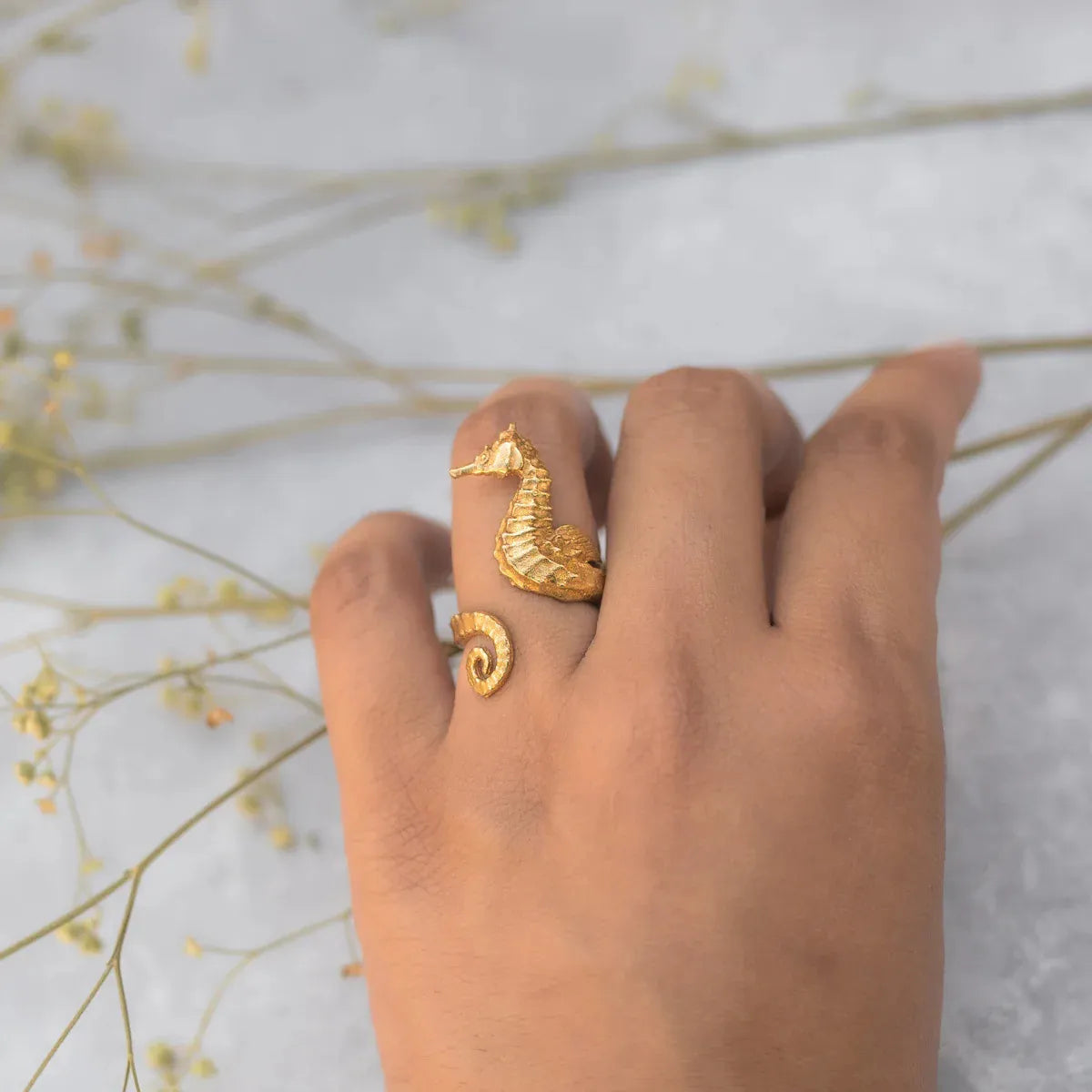 18K Gold-Plated Seahorse Wrap Adjustable Ring