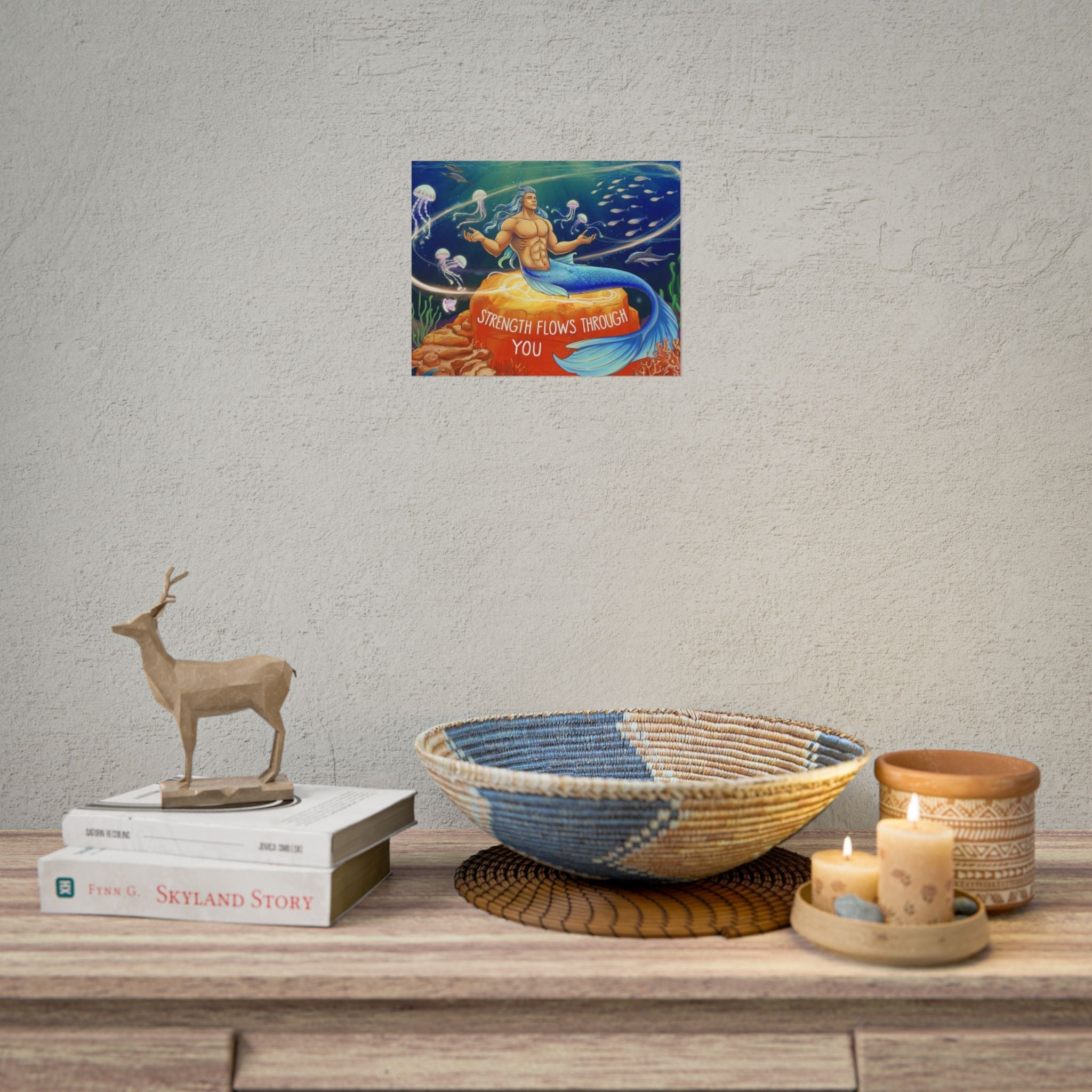 Inspirational Merman Rolled Poster - 'Strength Flows Through You' Artwork for Ocean Lovers