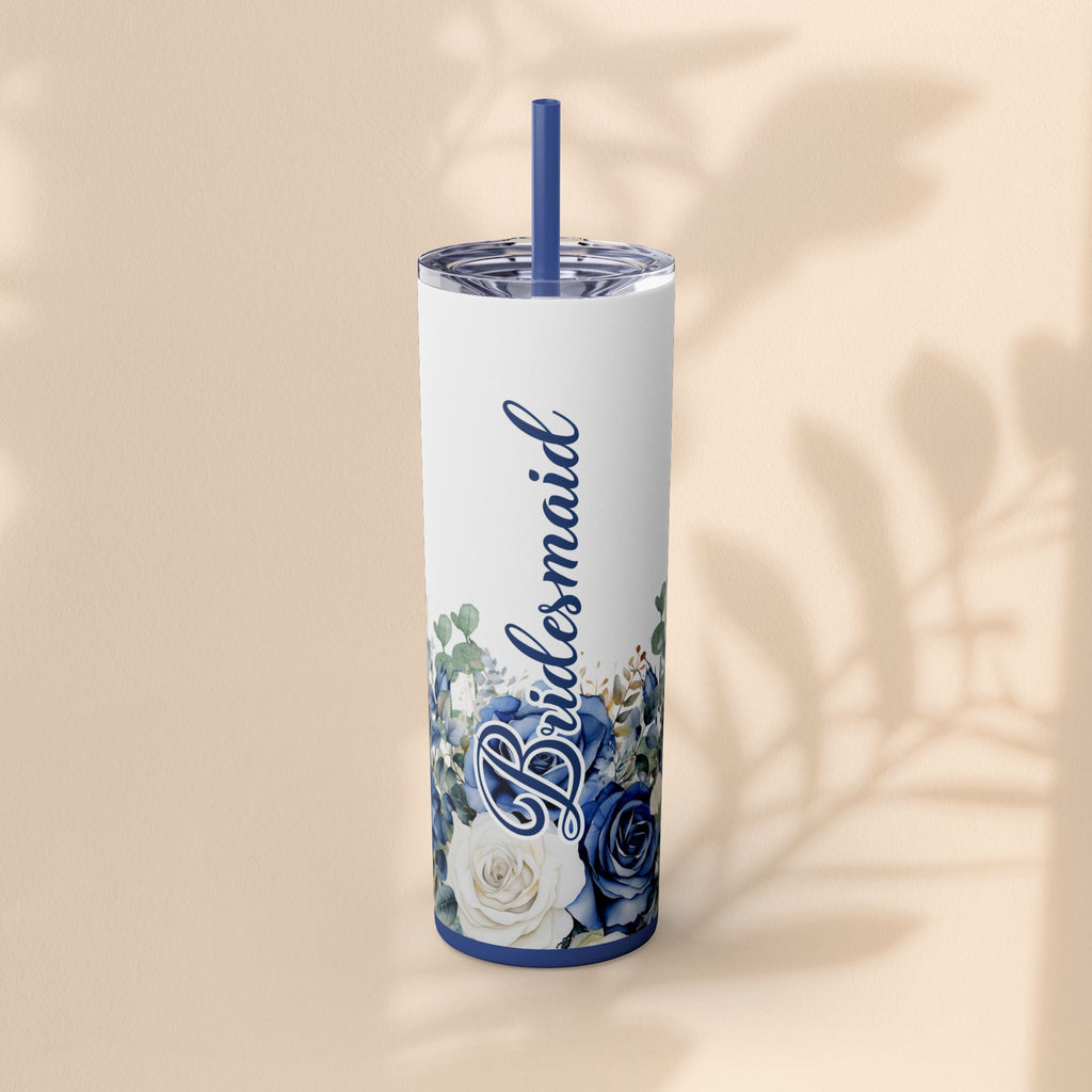 Bridesmaid Bridal Party Skinny Tumbler, 20oz Floral Drinkware, Gift for Bridesmaid, Customized Wedding Favor