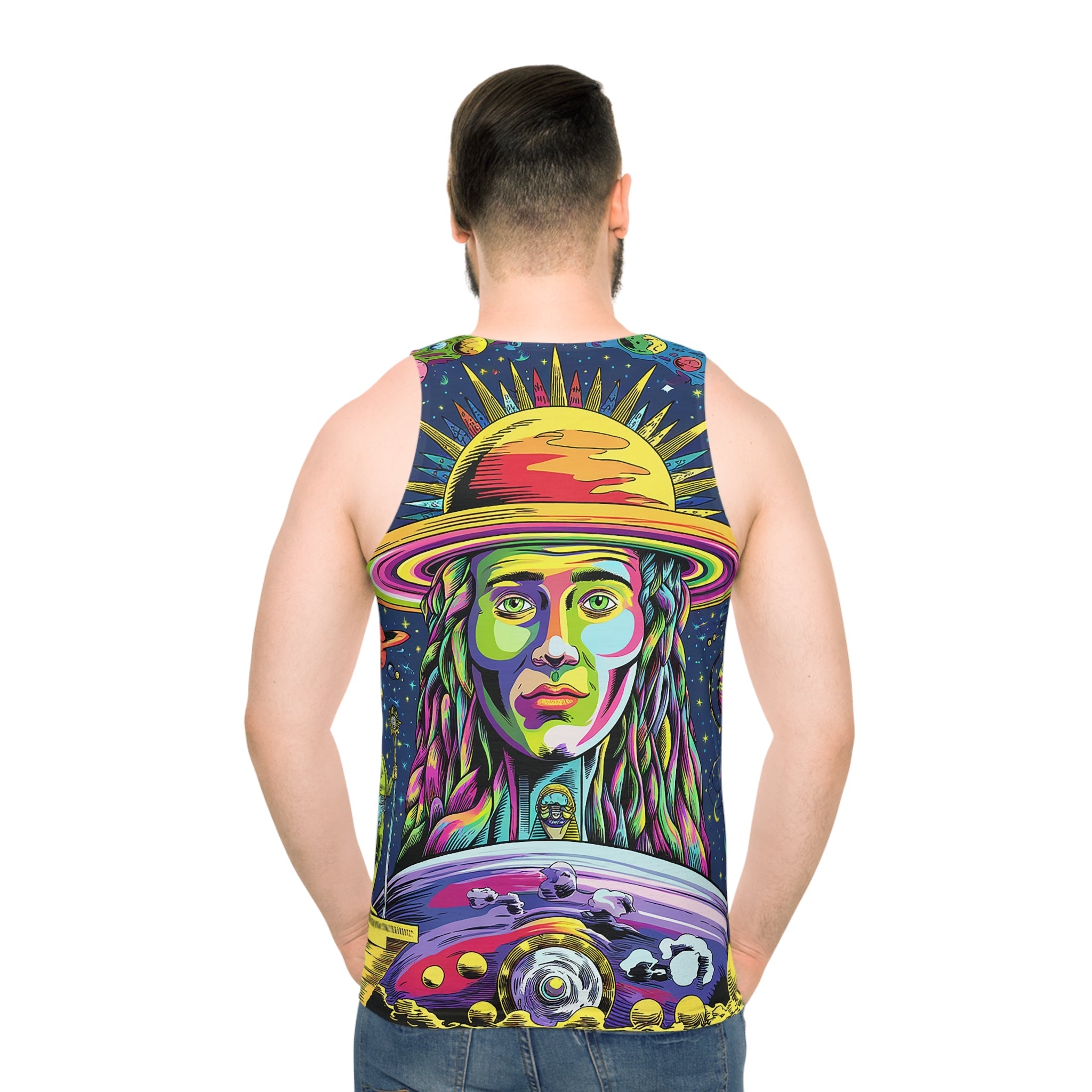 Cosmic Journey Unisex Tank Top - Vibrant Galaxy Graphic Tee