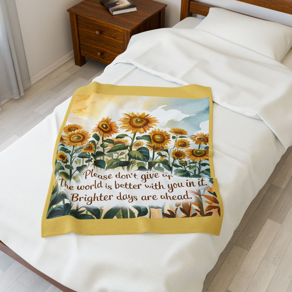 Don't Give Up Sunflower Velveteen Plush Blanket - Brighter Days Ahead