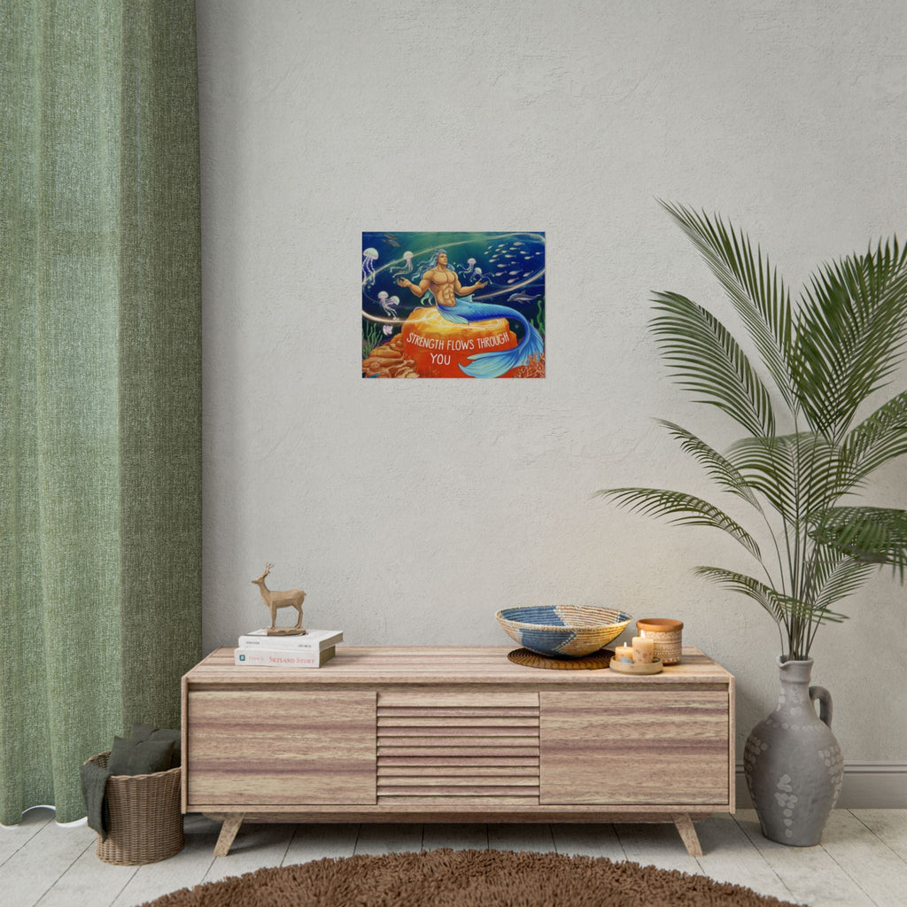 Inspirational Merman Rolled Poster - 'Strength Flows Through You' Artwork for Ocean Lovers
