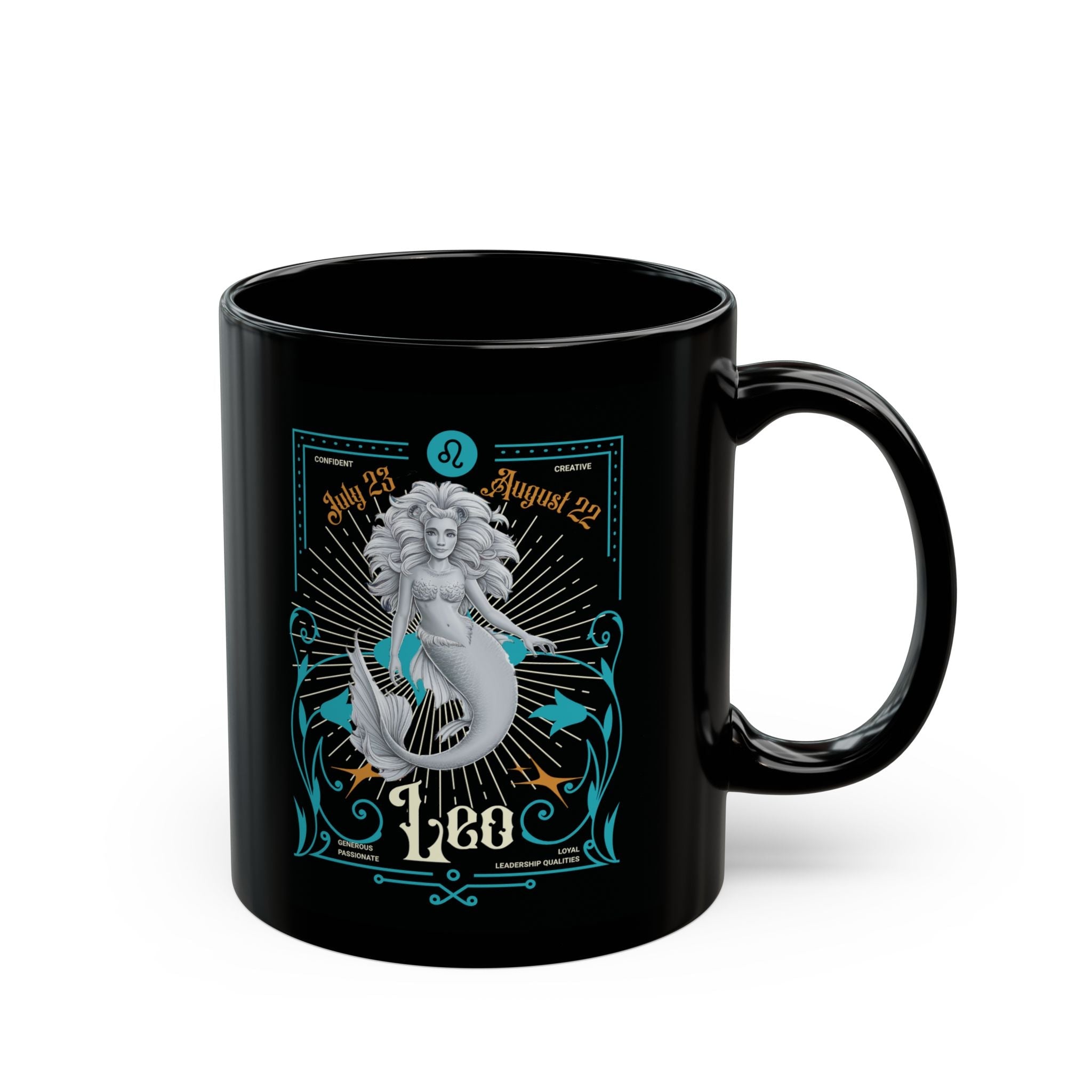 Mermaid Leo Black Mug – 11oz & 15oz Zodiac Gift