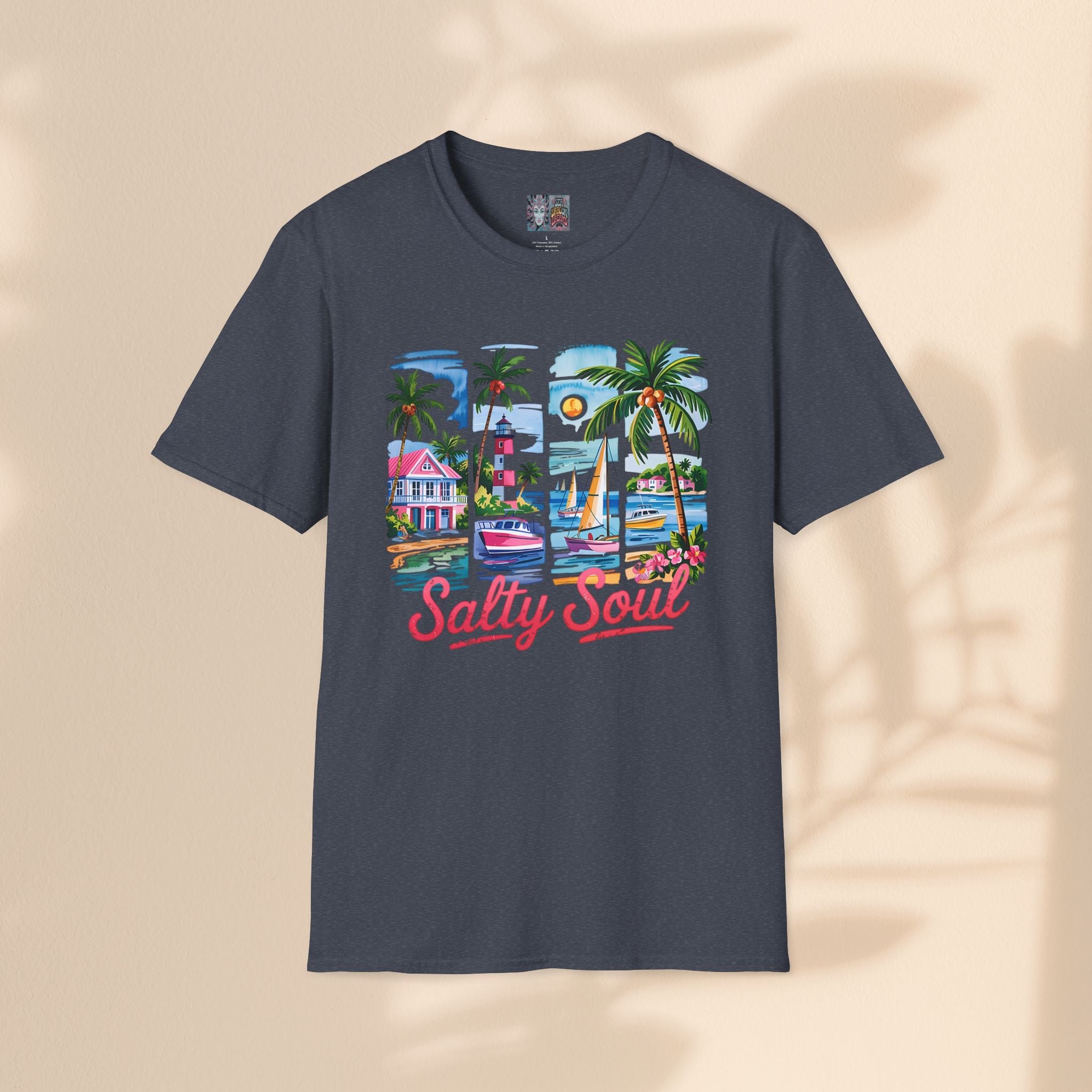 Brush Stroke Salty Soul Unisex Softstyle T-Shirt - Tropical Vibe Tee for Beach Lovers