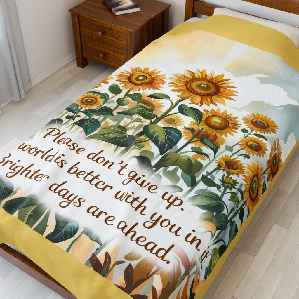 Don't Give Up Sunflower Velveteen Plush Blanket - Brighter Days Ahead
