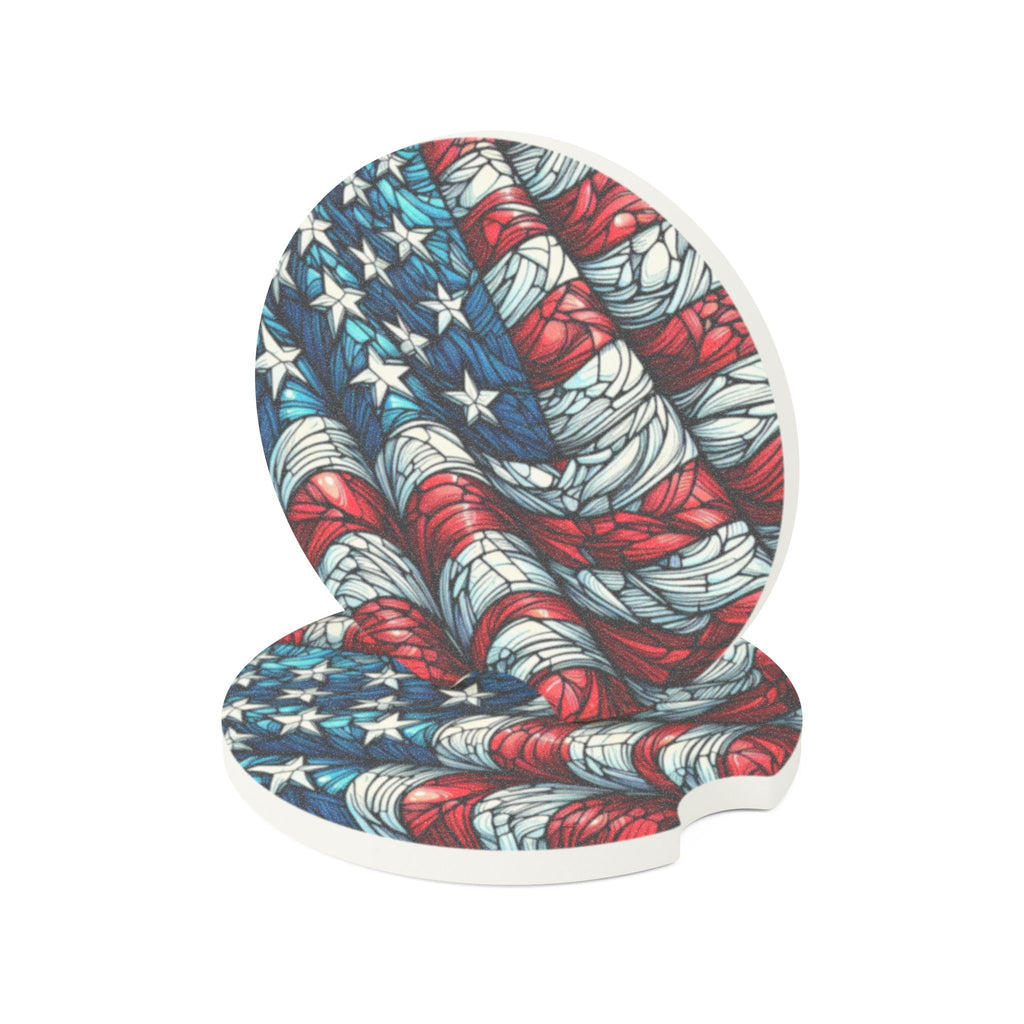 Patriotic Soapstone Car Coaster - American Flag Design