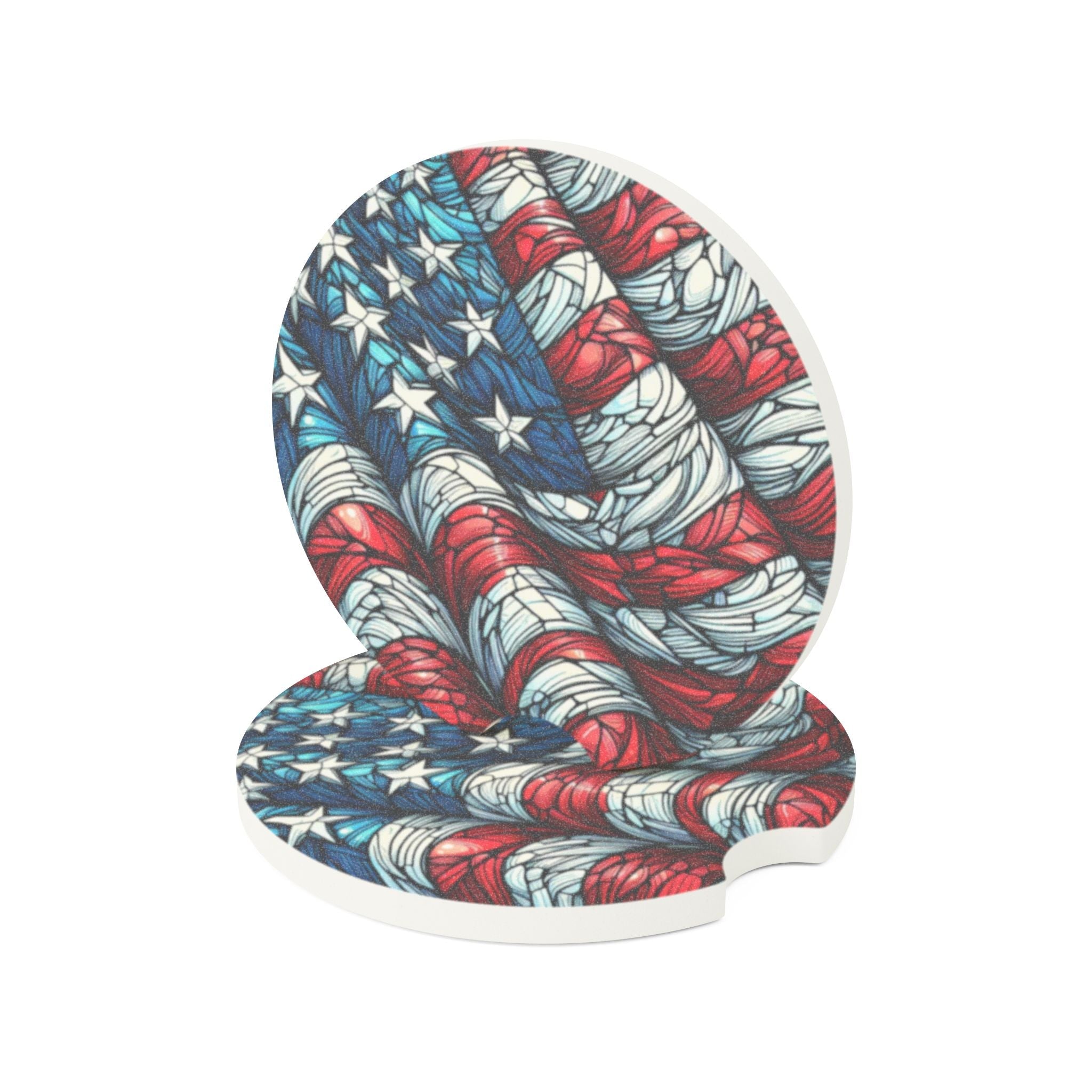 Patriotic Soapstone Car Coaster - American Flag Design