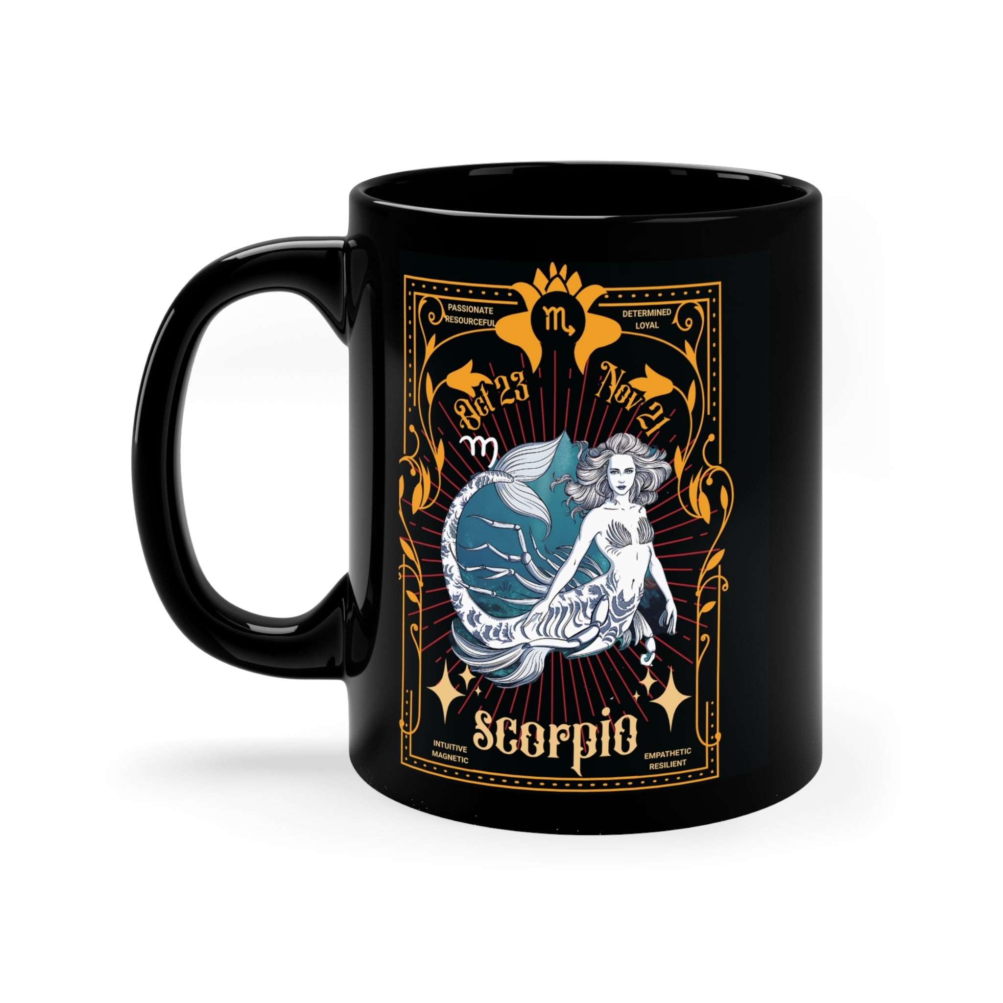Mermaid Scorpio Black Coffee Mug – 11oz Zodiac Cup
