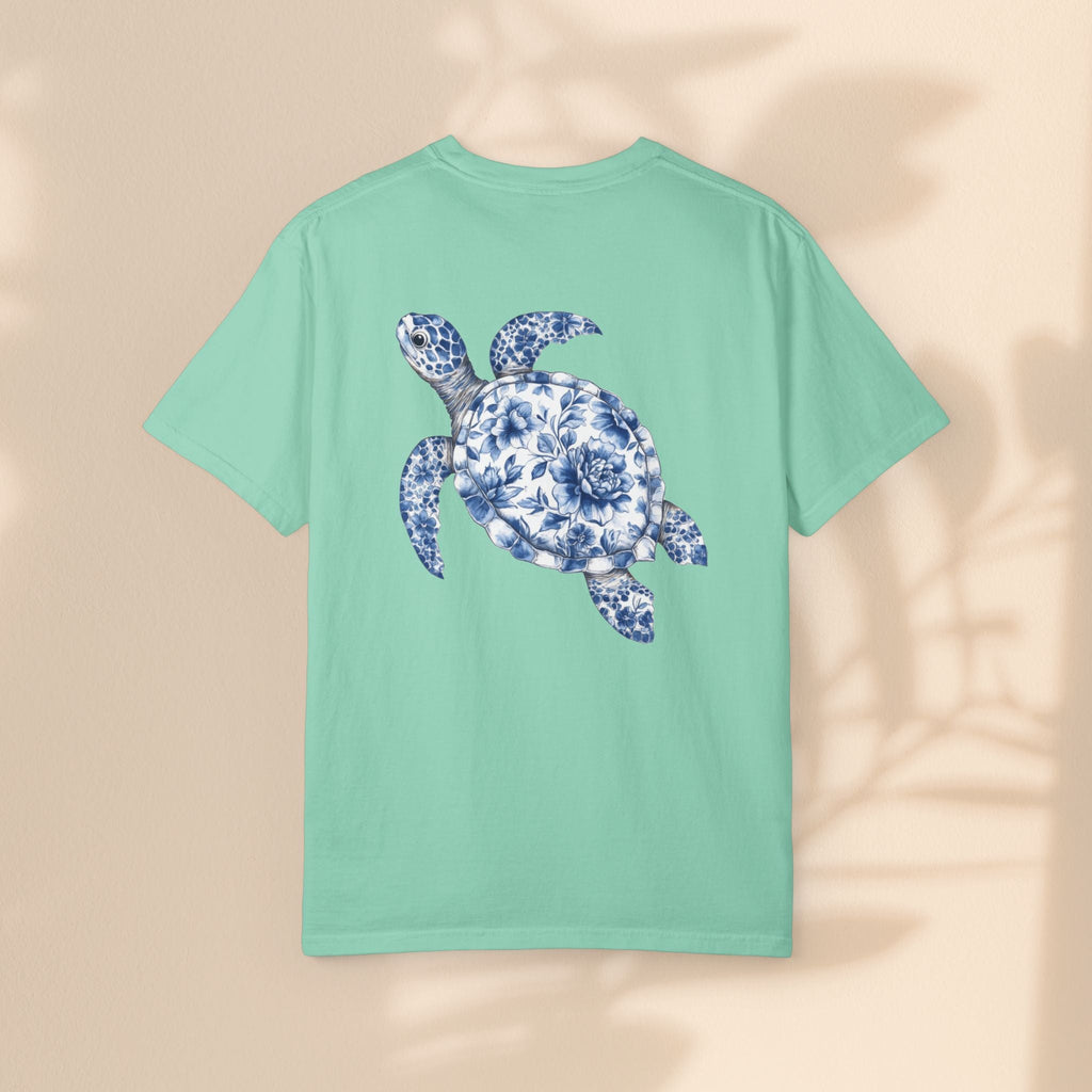 Blue Toile Turtle Unisex T-Shirt - Eco-Friendly Summer Style