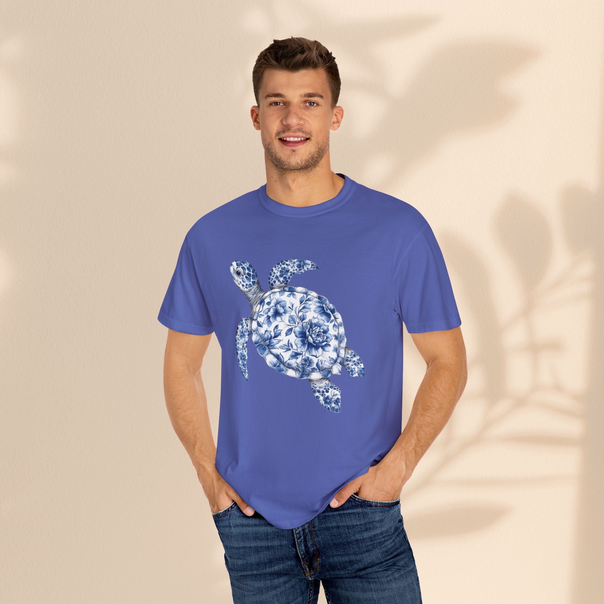 Blue Toile Turtle Unisex T-Shirt - Eco-Friendly Summer Style