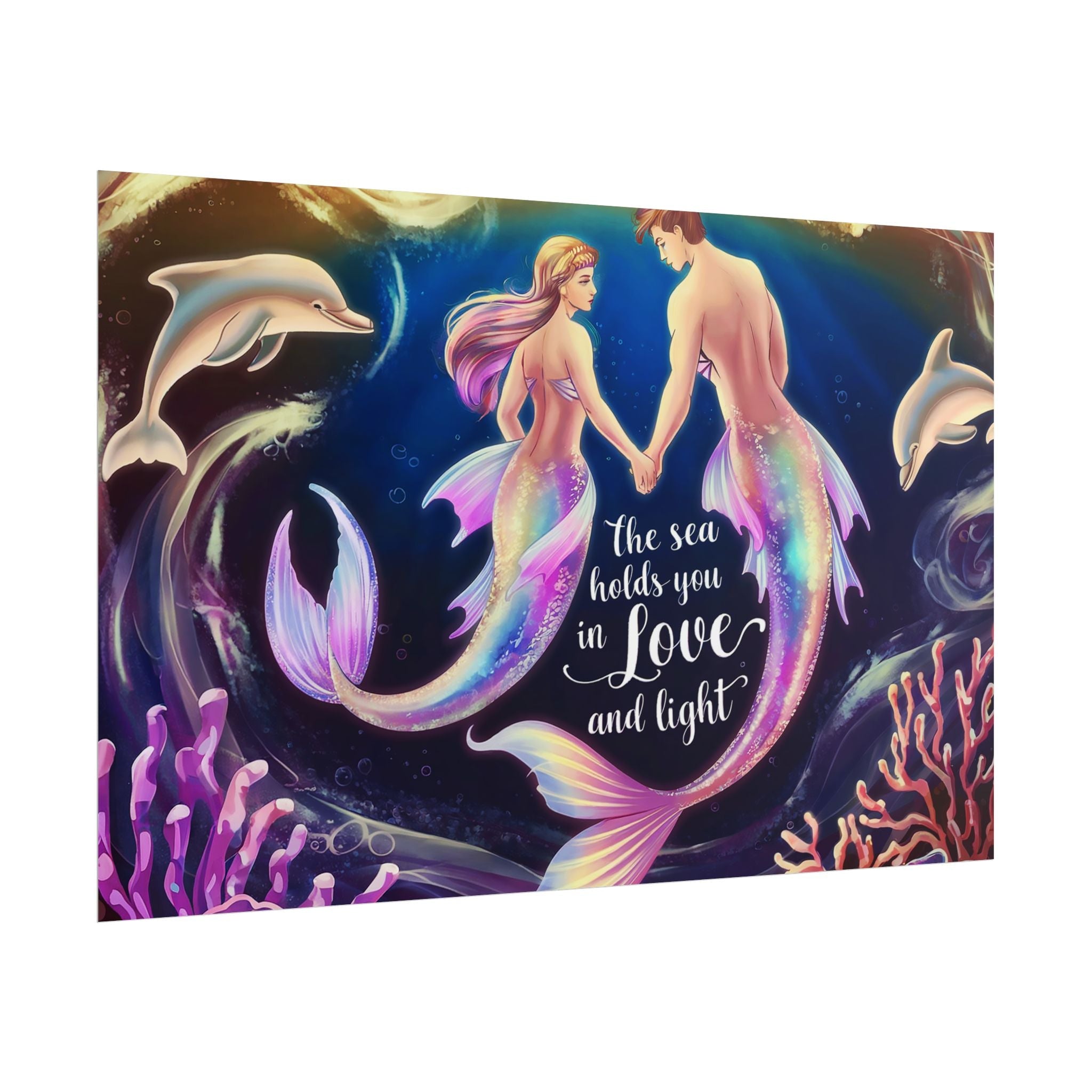 Mermaid Lovers Rolled Poster - Sea Holds You in Love and Light
