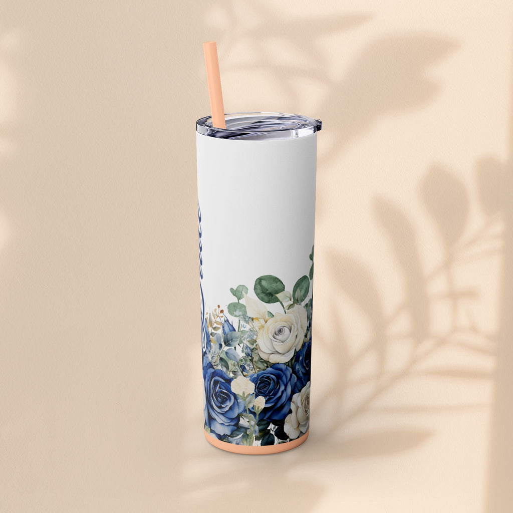 Elegant Floral Bride Tumbler, Bridal Party Favor 20oz Travel Cup, Engagement Celebration