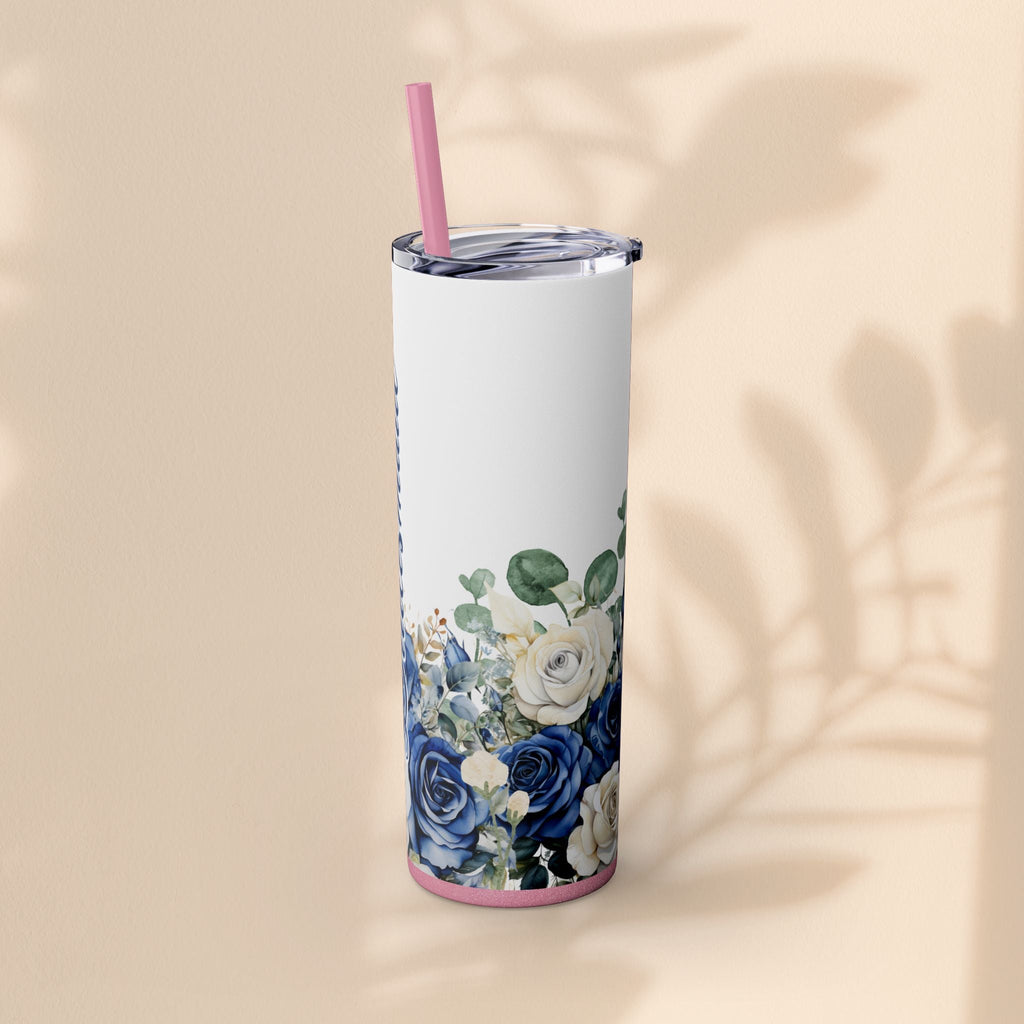 Bridesmaid Skinny Tumbler, 20oz Rose Floral Tumbler, Wedding Gift, Bridal Party, Customizable, Floral Tumbler