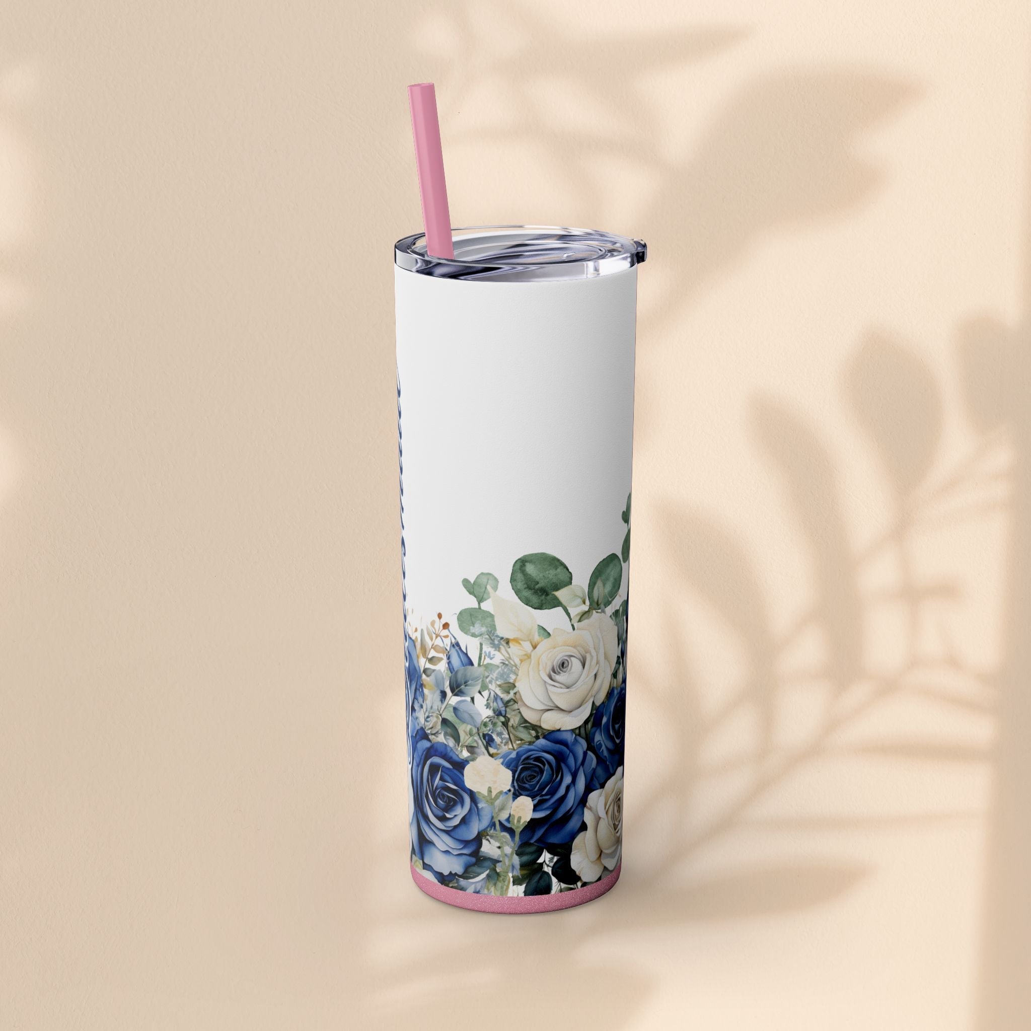 Bridesmaid Skinny Tumbler, 20oz Rose Floral Tumbler, Wedding Gift, Bridal Party, Customizable, Floral Tumbler
