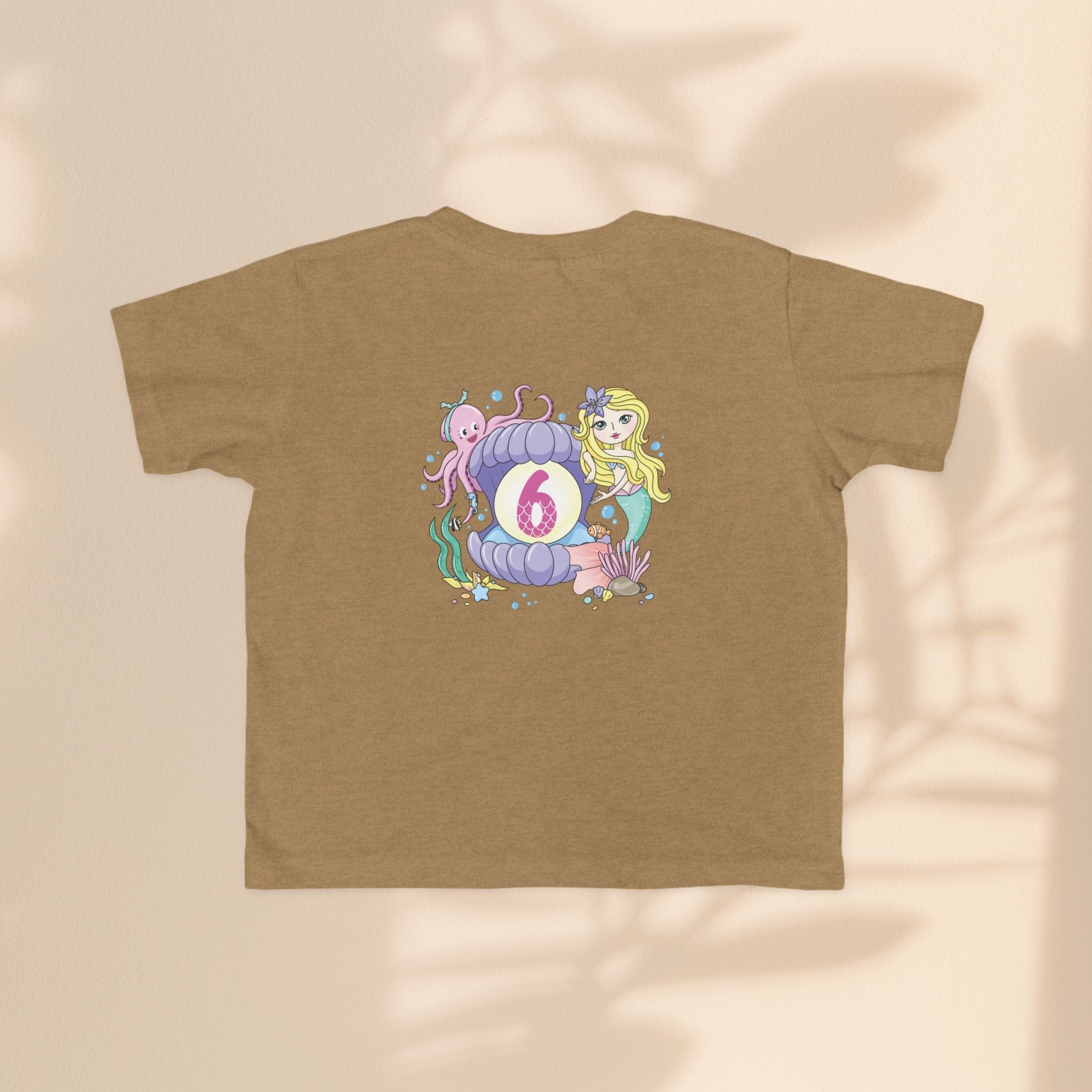 Age 6 Toddler Tee with Mermaid & Octopus Design - Birthday Celebration