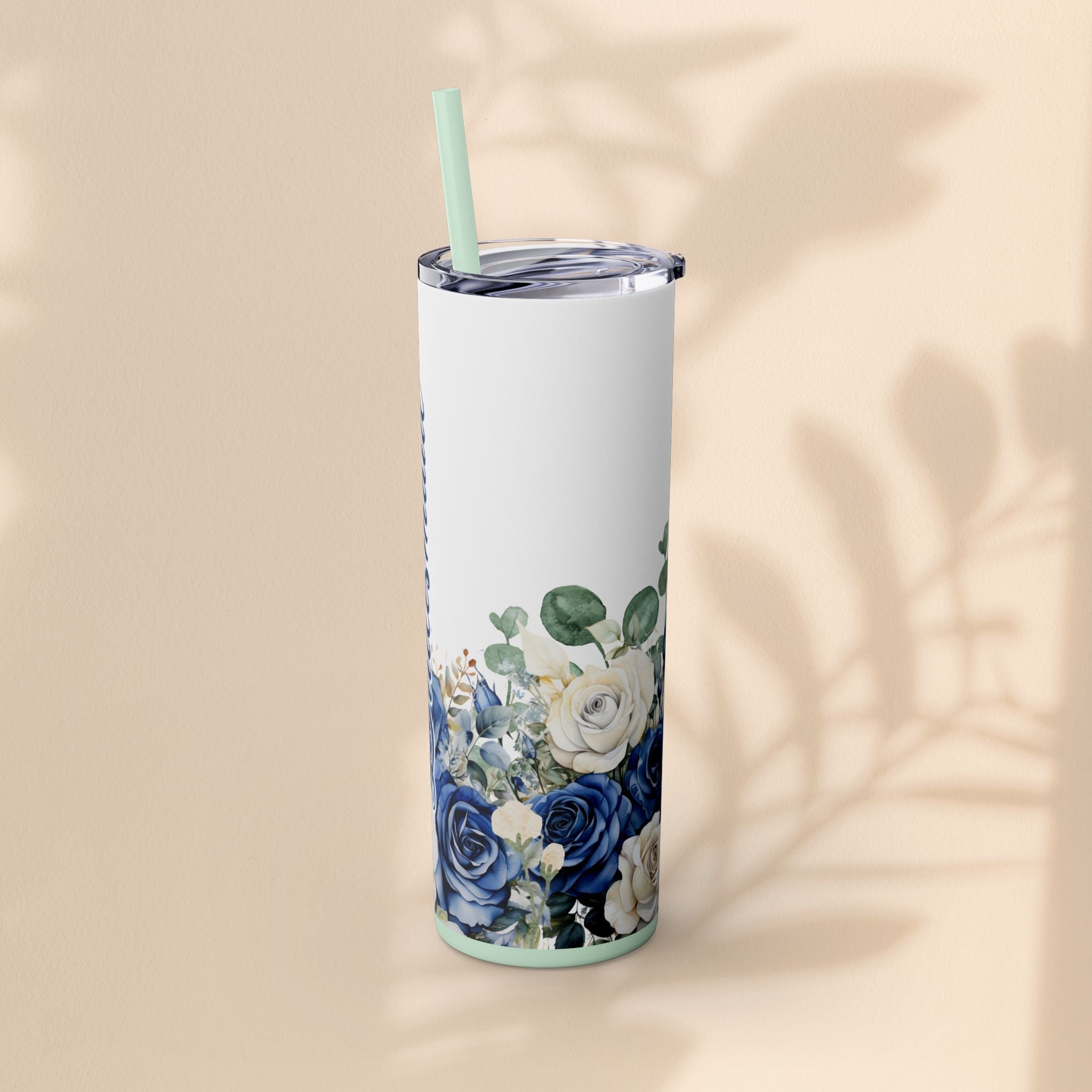 Bridesmaid Skinny Tumbler, 20oz Rose Floral Tumbler, Wedding Gift, Bridal Party, Customizable, Floral Tumbler