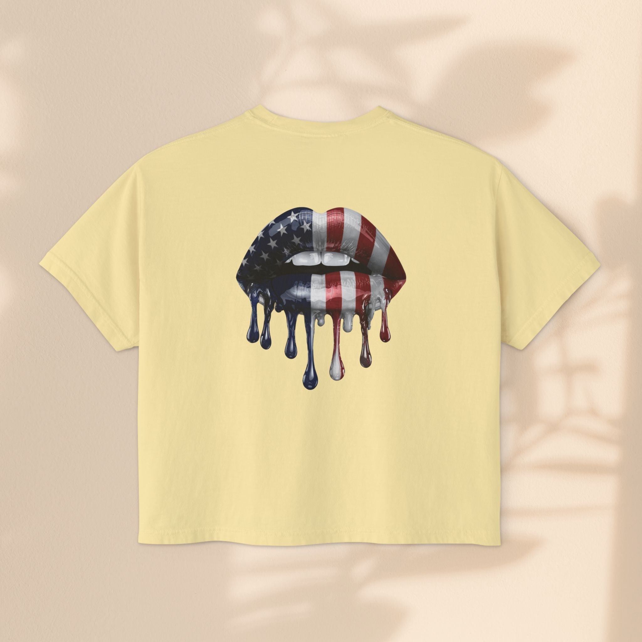 Patriotic Women's Boxy Tee with Dripping Lips Design