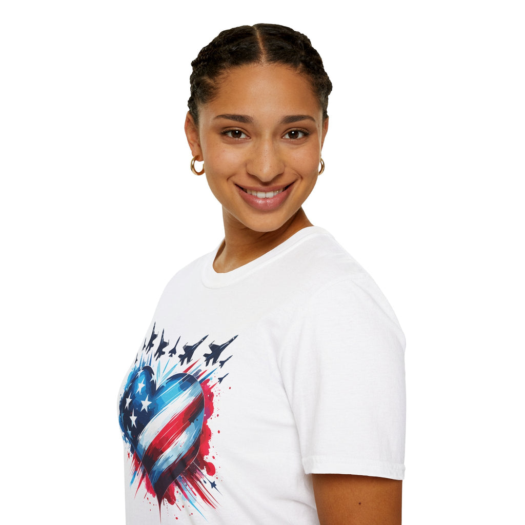 Patriotic Heart Unisex Softstyle T-Shirt - Perfect for Independence Day