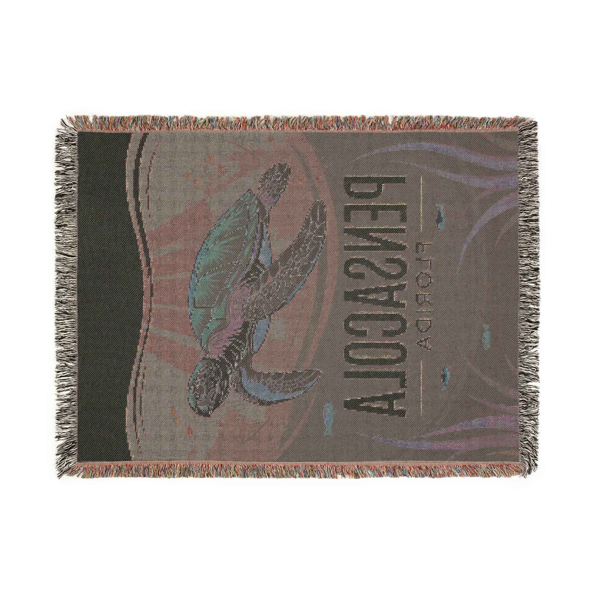 Pensacola Florida Cozy Beach-Themed Woven Blanket – Turtle Design