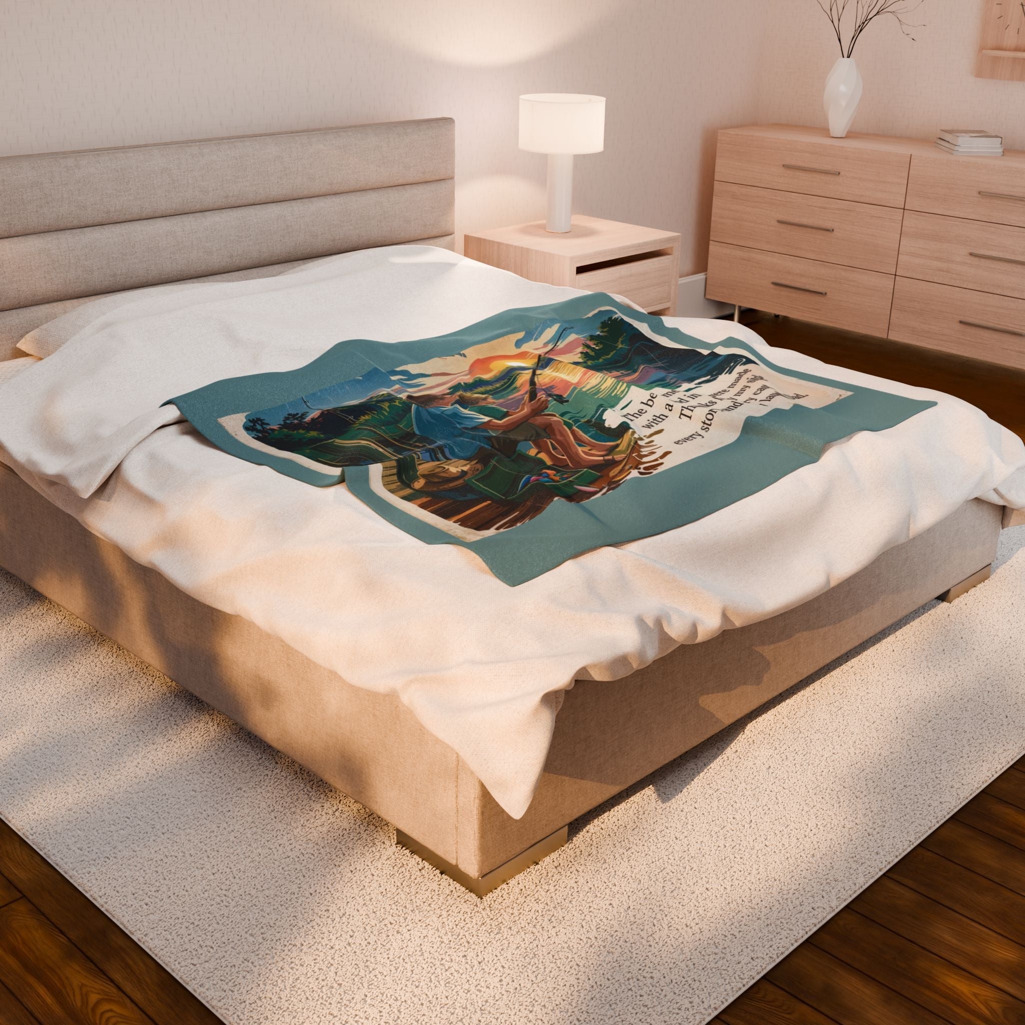 Fishing Memories Velveteen Plush Blanket – Cozy Decor for Nature Lovers