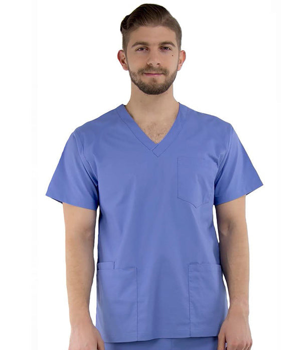Stretch Unisex V-Neck Scrub Top - 3 Pockets with Pencil Slot, Half Sleeve