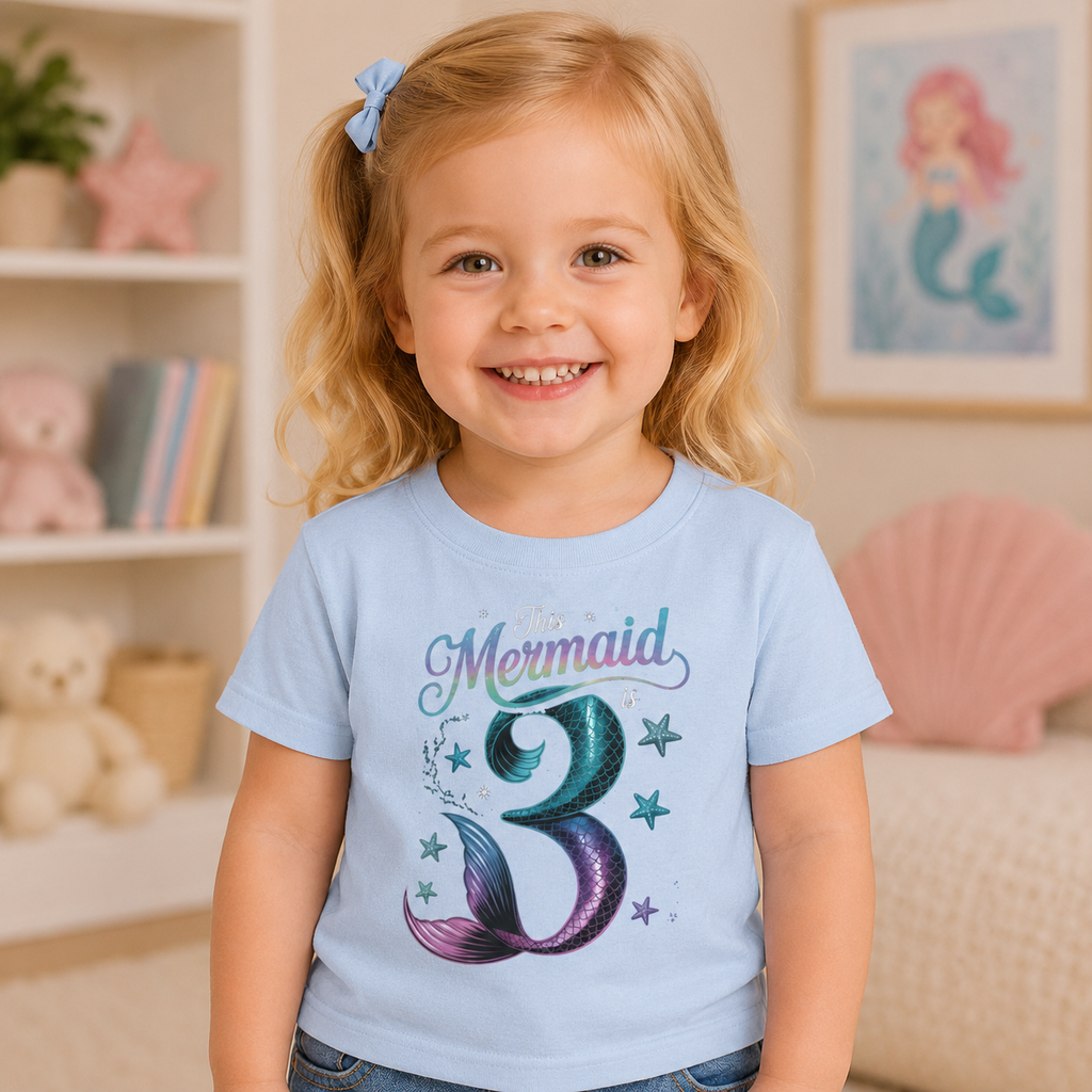 Age 3 Mermaid Toddler T-Shirt | Cute Birthday Gift for Kids