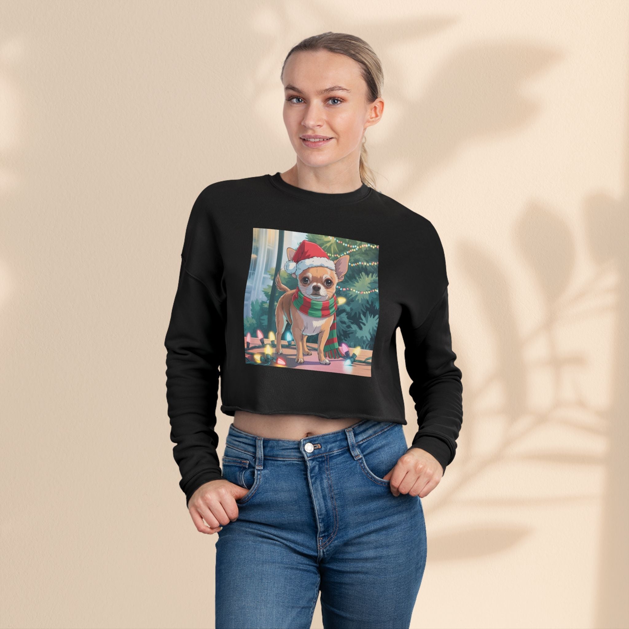 Festive Chihuahua Cropped Sweatshirt, Holiday Sweatshirt