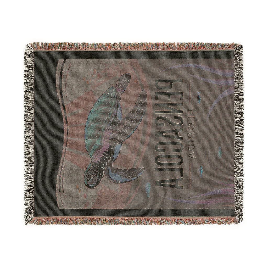 Pensacola Florida Cozy Beach-Themed Woven Blanket – Turtle Design