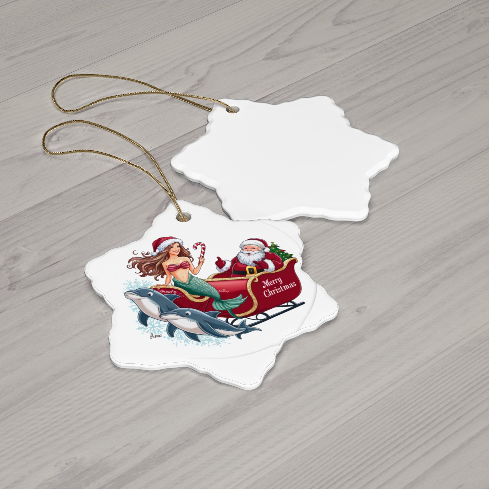 Ceramic Ornament - Mermaid with Santa and Dolphins