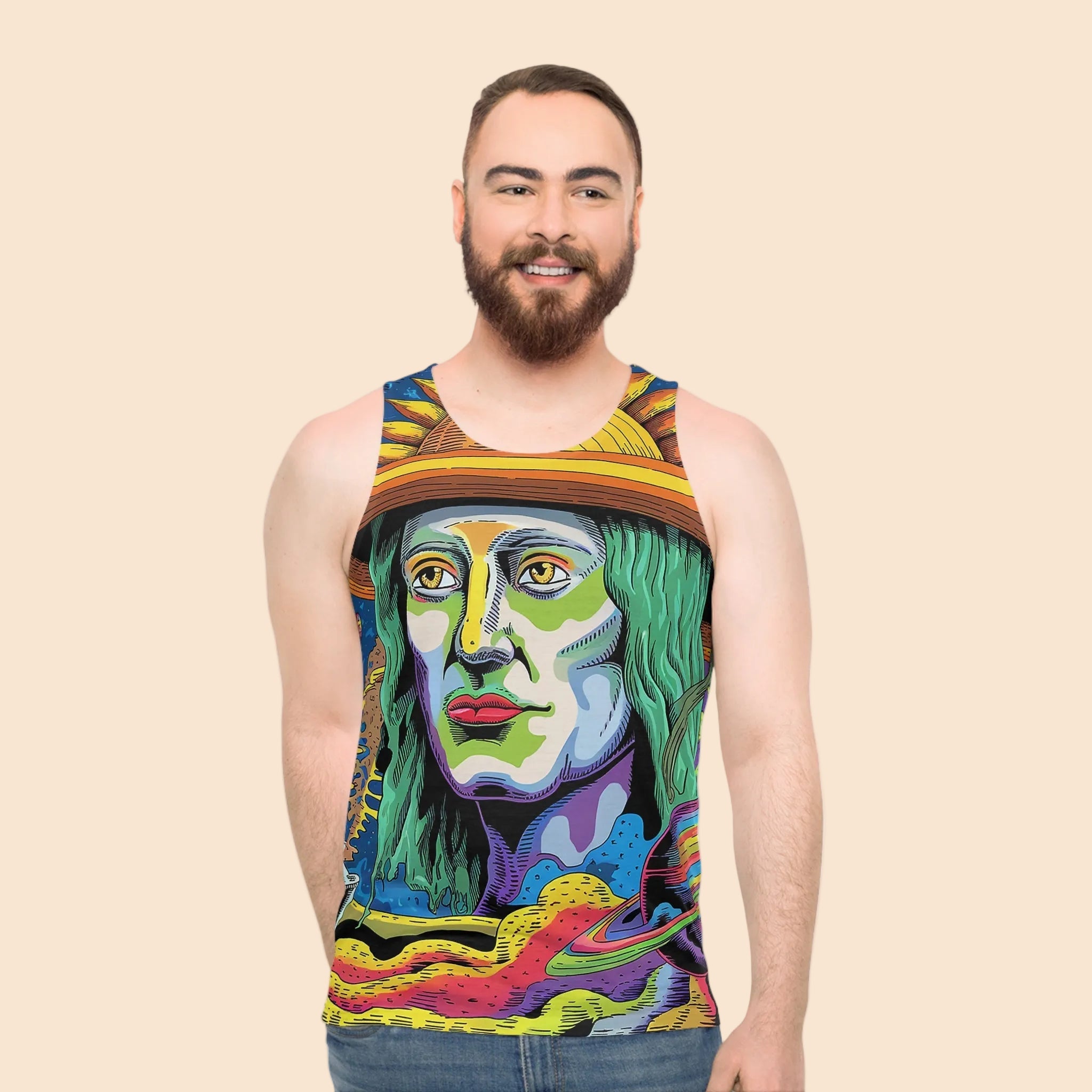 Cosmic Vibes Unisex Tank Top - Retro Space Design