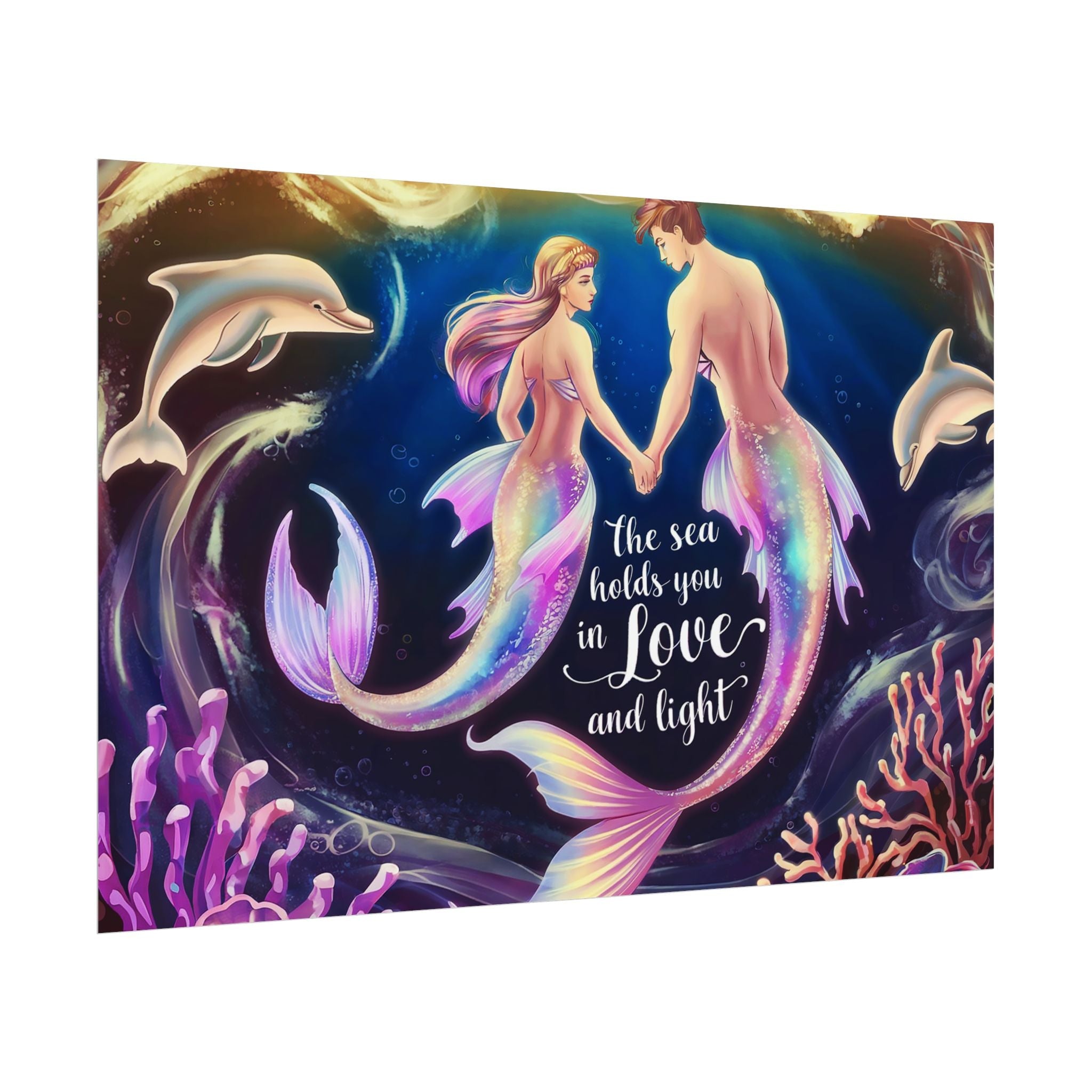Mermaid Lovers Rolled Poster - Sea Holds You in Love and Light