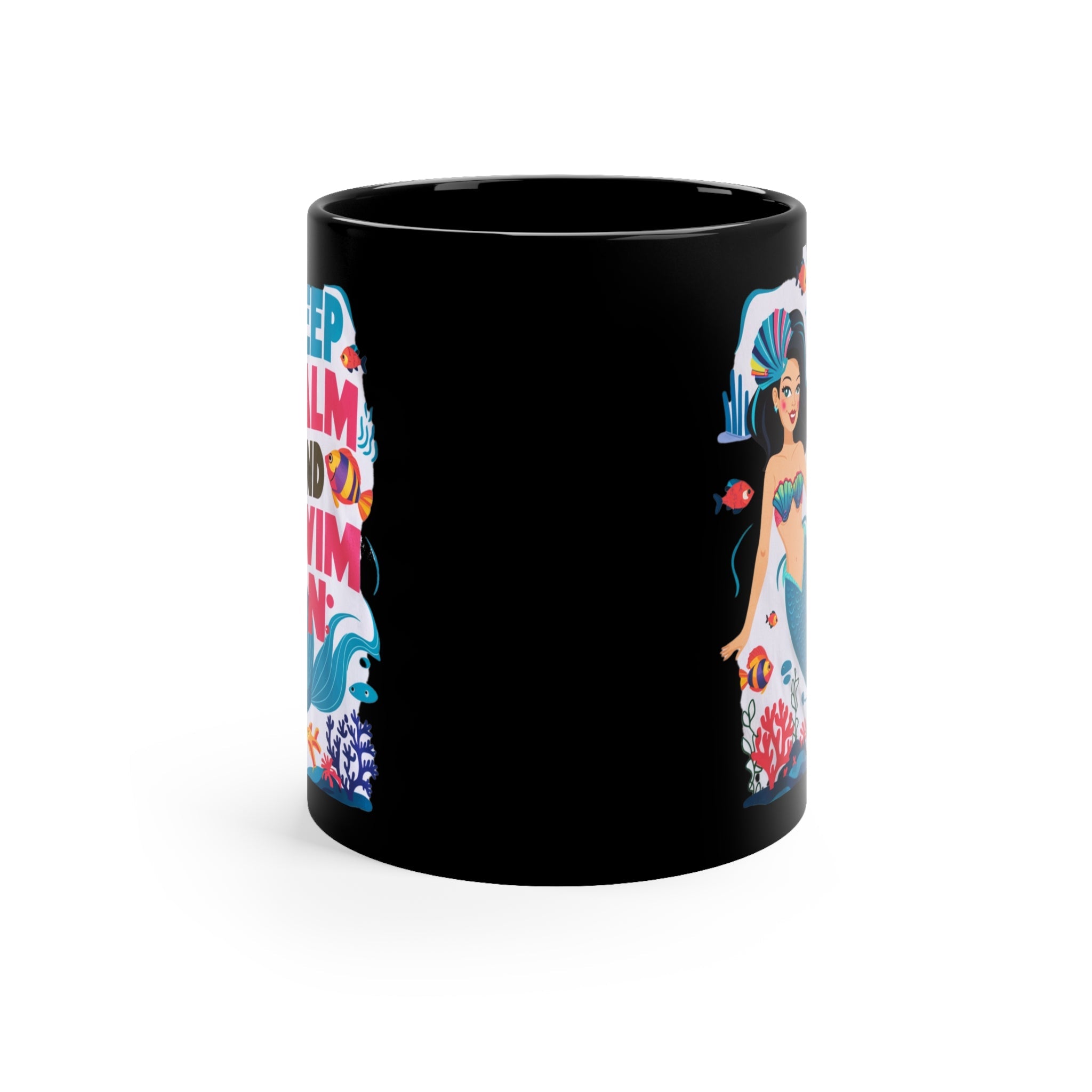 Black Coffee Mug, 11oz - Keep Calm and Swim On