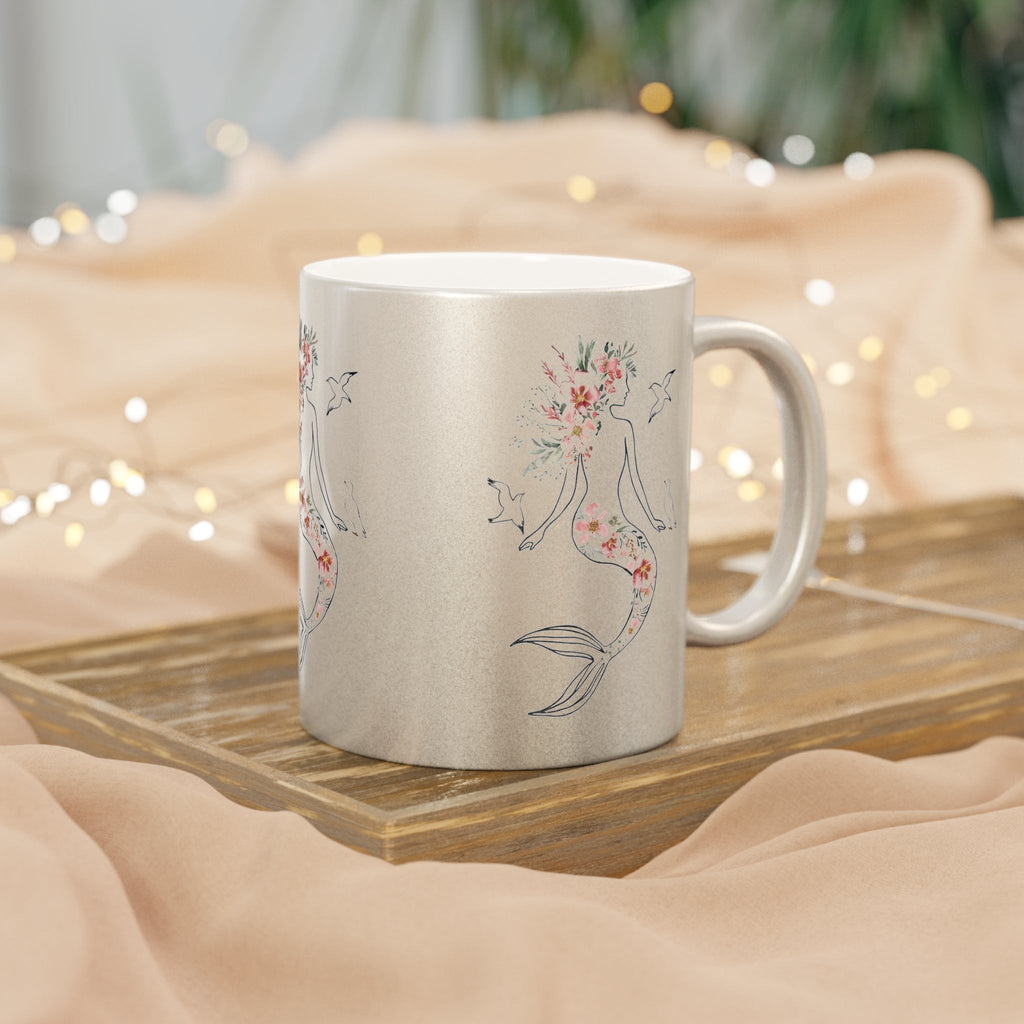 Mermaid Silhouette Metallic Mug – Silver or Gold Gift