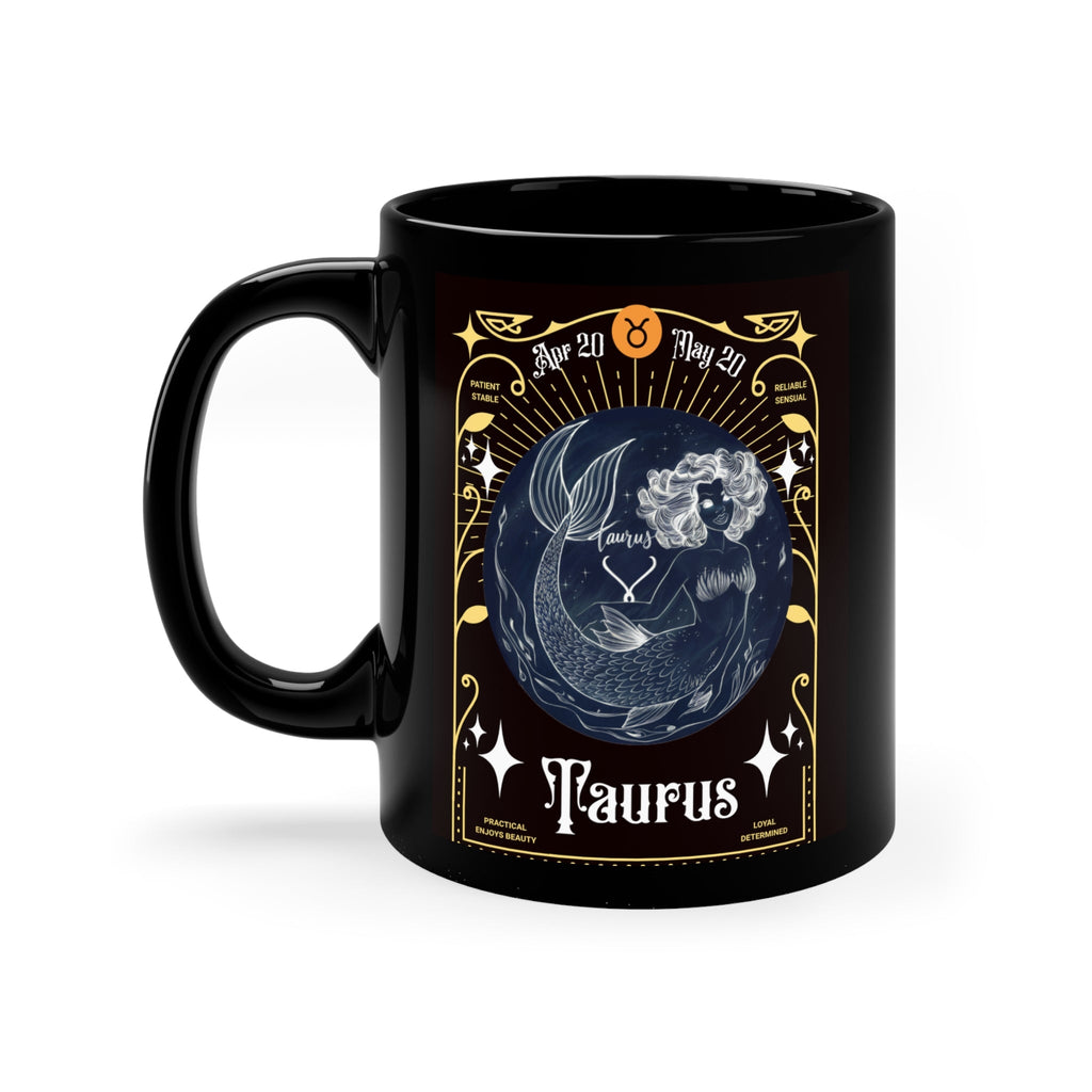 Mermaid Taurus Black Coffee Mug – 11oz Zodiac Gift