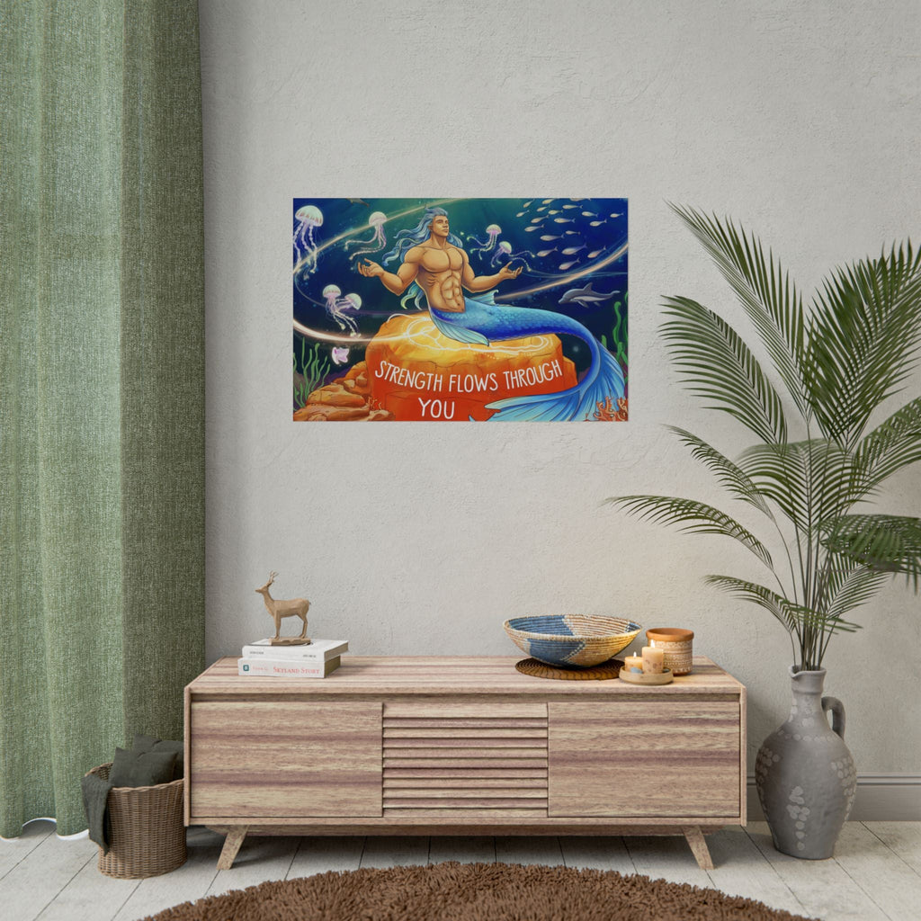 Inspirational Merman Rolled Poster - 'Strength Flows Through You' Artwork for Ocean Lovers
