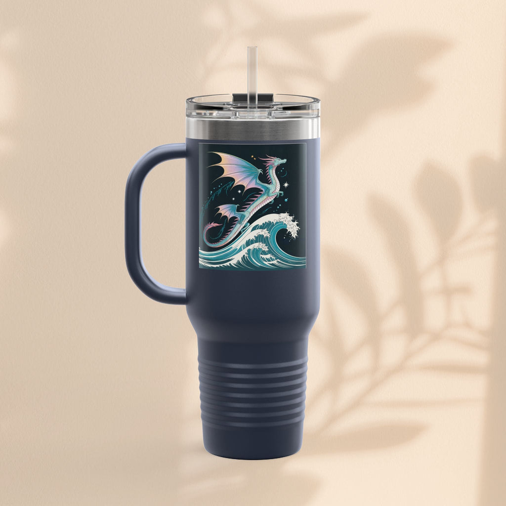 Fantasy-Inspired Insulated Travel Mug, 40oz - Perfect for Adventurers, Dragon and Ocean Lovers, Gift for Birthdays, Travel, and More