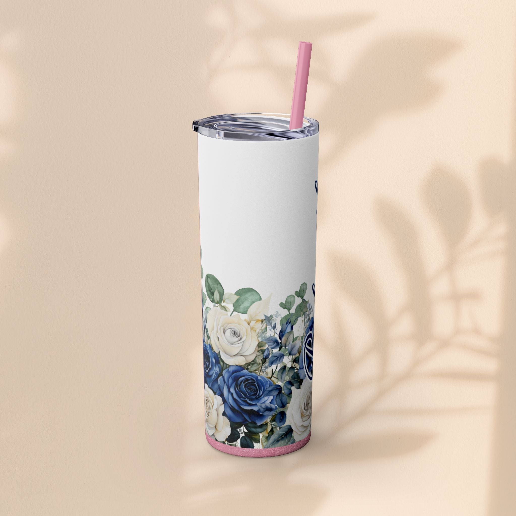 Bridesmaid Skinny Tumbler, 20oz Rose Floral Tumbler, Wedding Gift, Bridal Party, Customizable, Floral Tumbler