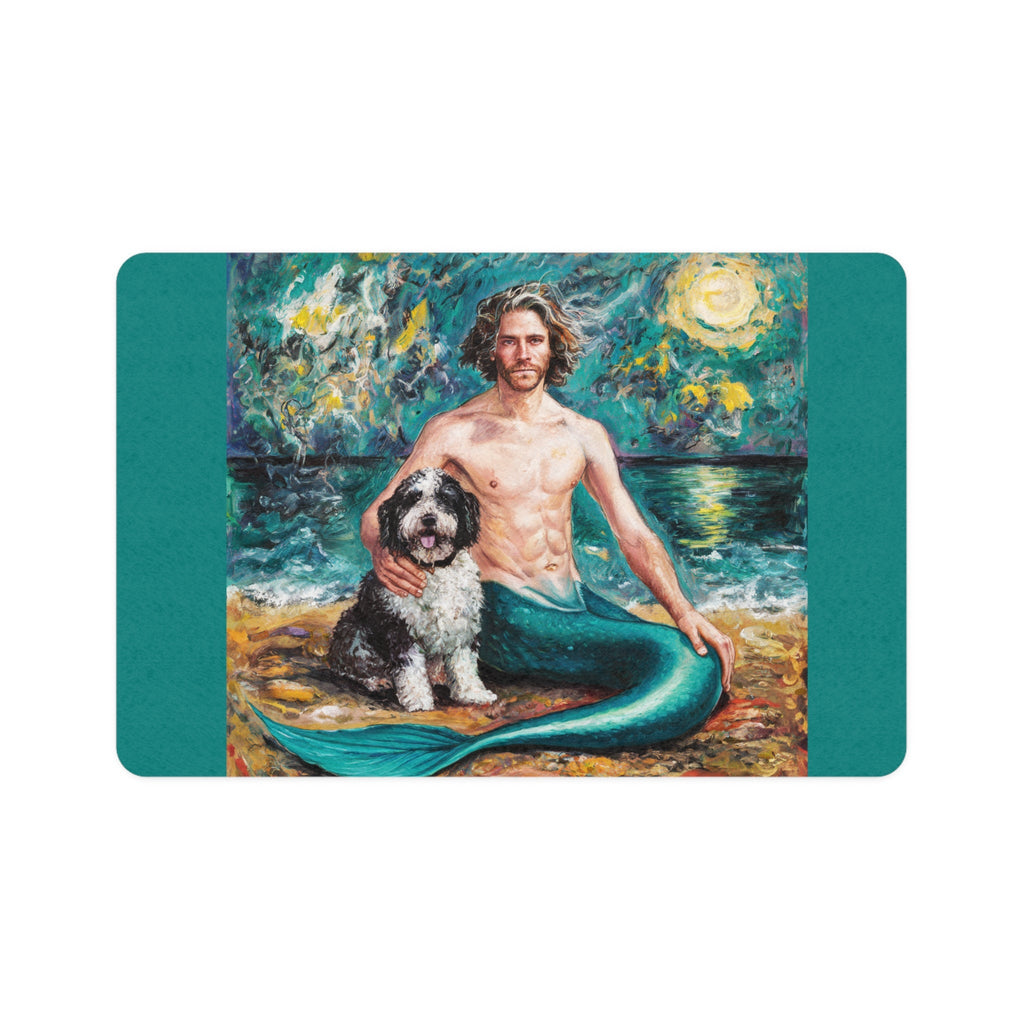Merman with Dog Pet Food Mat | Non-Slip Feeding Mat