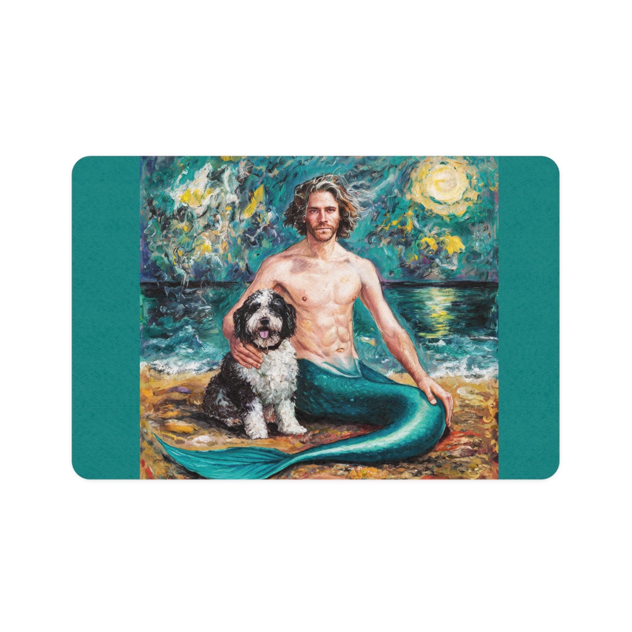 Merman with Dog Pet Food Mat | Non-Slip Feeding Mat
