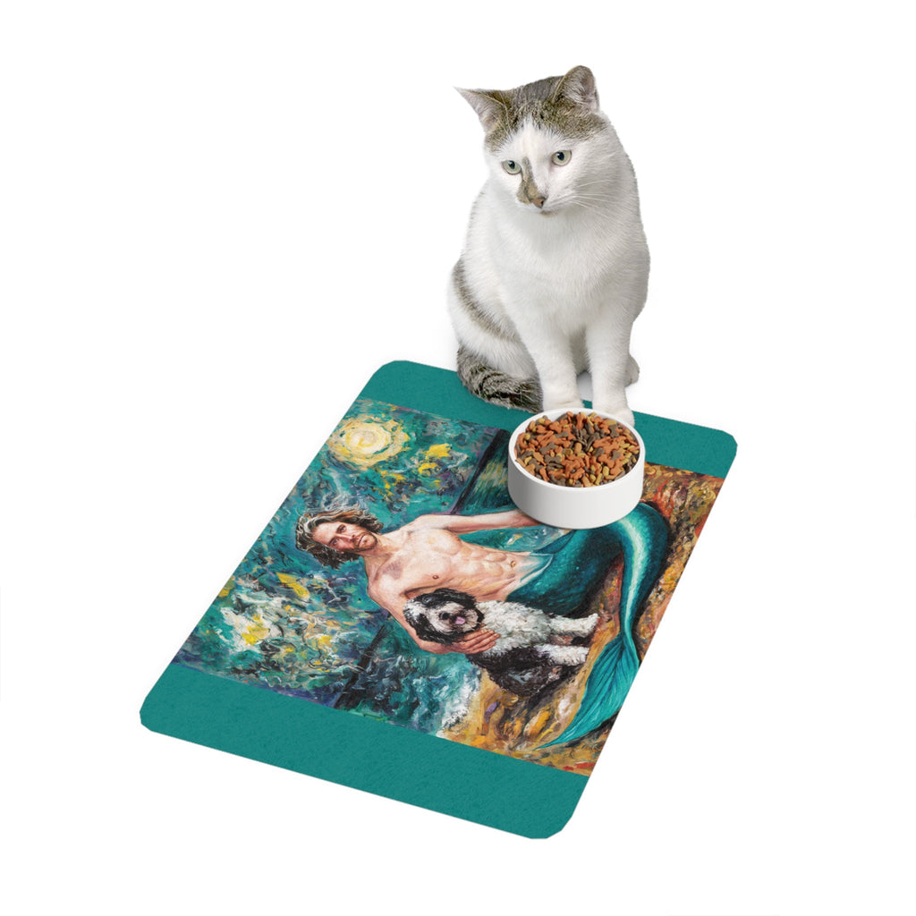 Merman with Dog Pet Food Mat | Non-Slip Feeding Mat