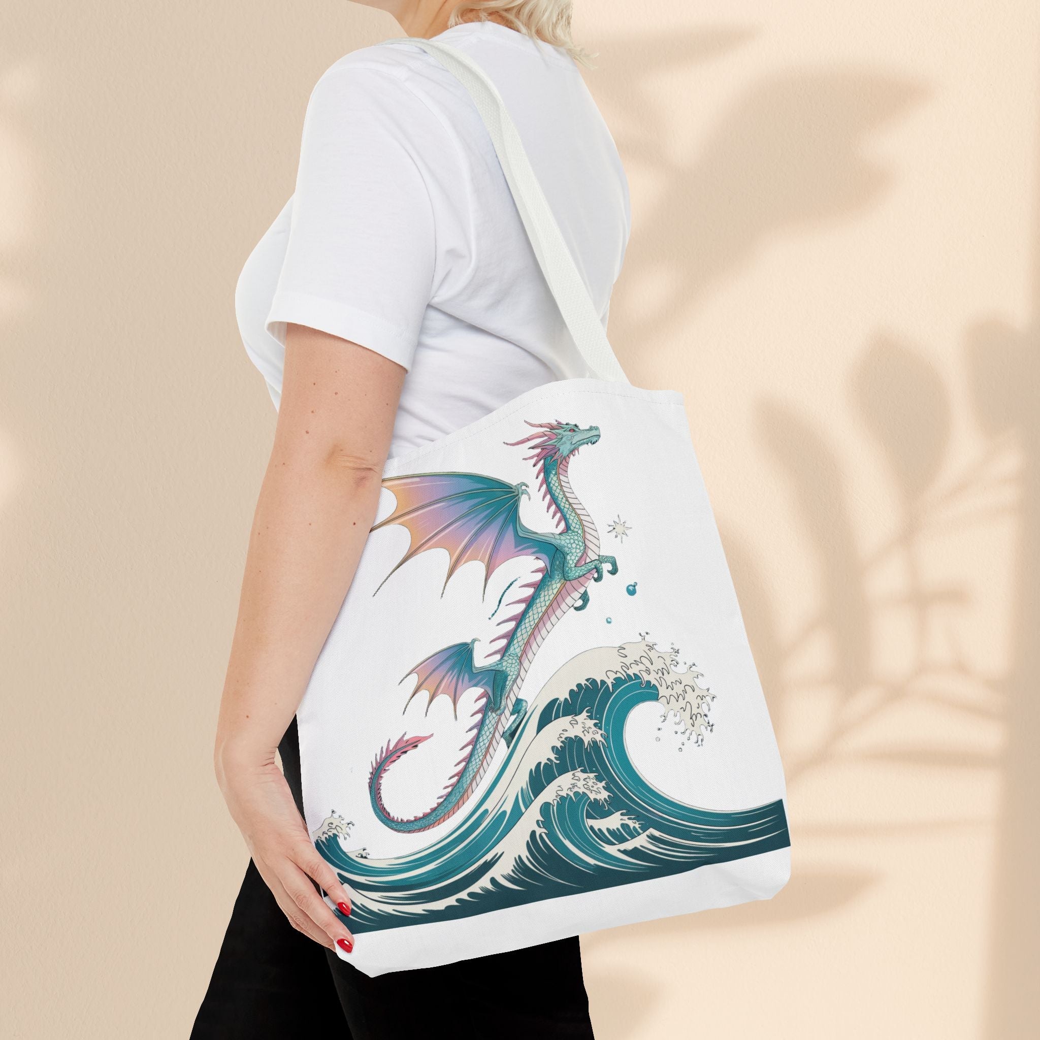 Dragons and Waves Tote Bag, Dragon Lovers Gift