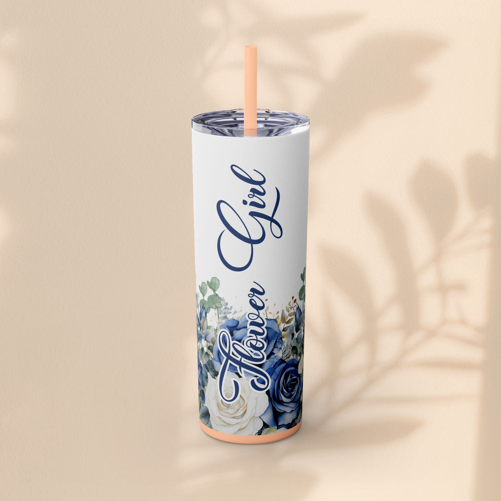 Flower Girl Skinny Tumbler with Straw, 20oz – Perfect Bridal Party Gift, Wedding Favor, Floral Drinkware, Summer Hydration