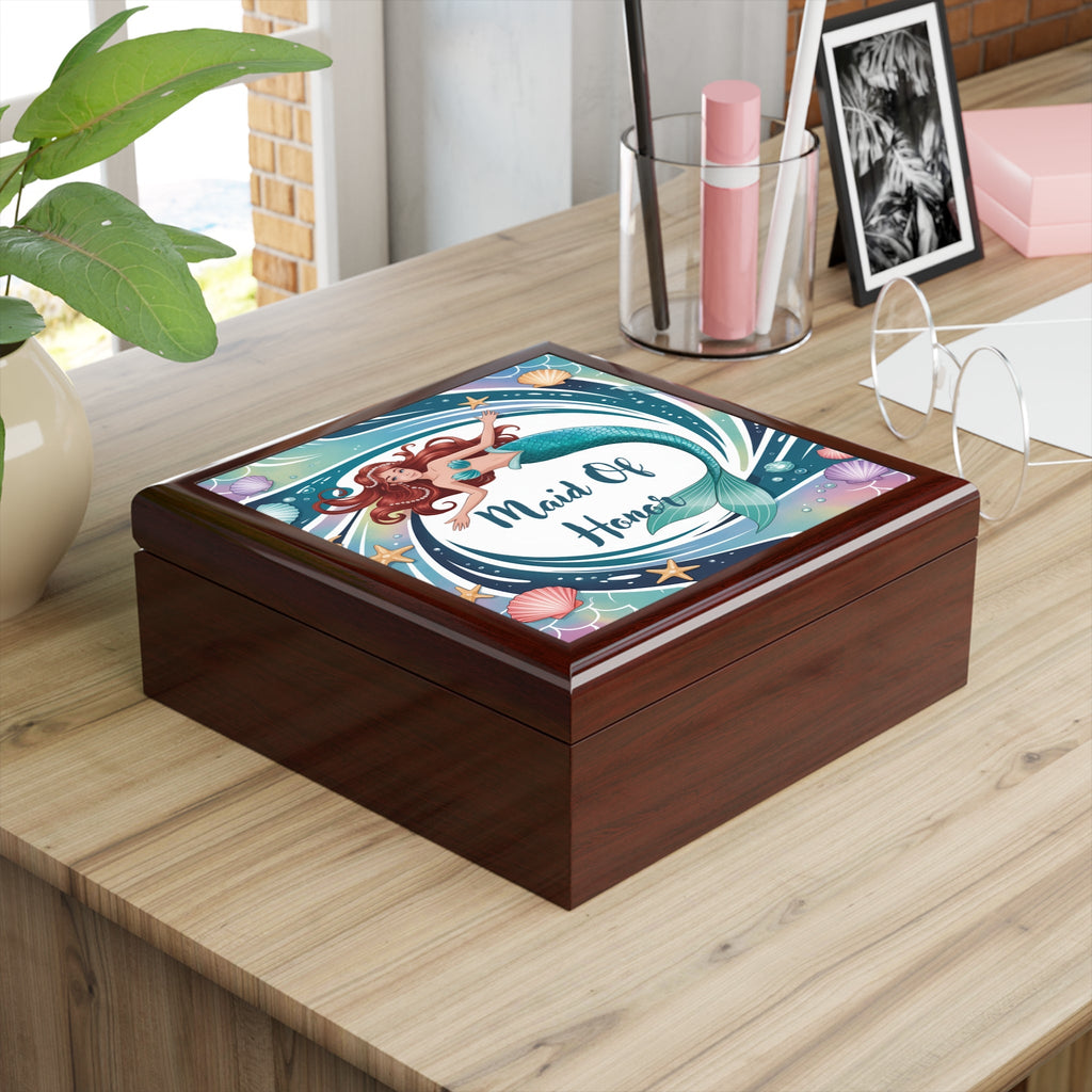 Mermaid Jewelry Box - Maid Of Honor Gift, Wedding Keepsake, Ocean Theme Storage, Bridal Party Jewelry Organizer, Unique Gift Idea