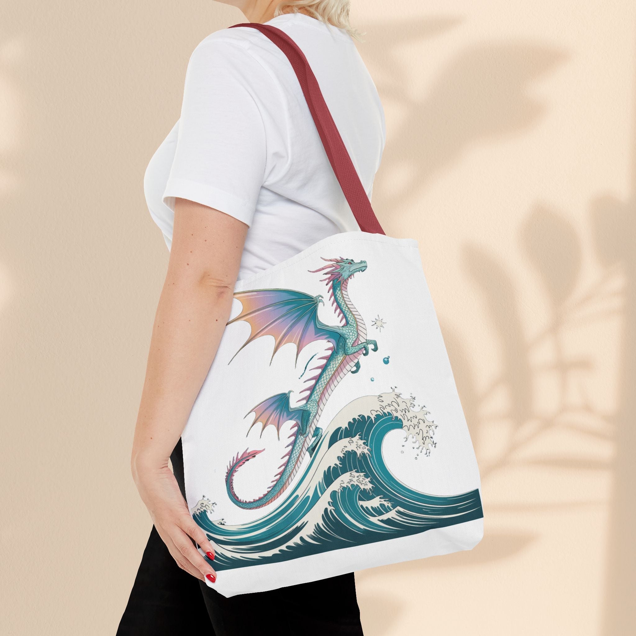 Dragons and Waves Tote Bag, Dragon Lovers Gift